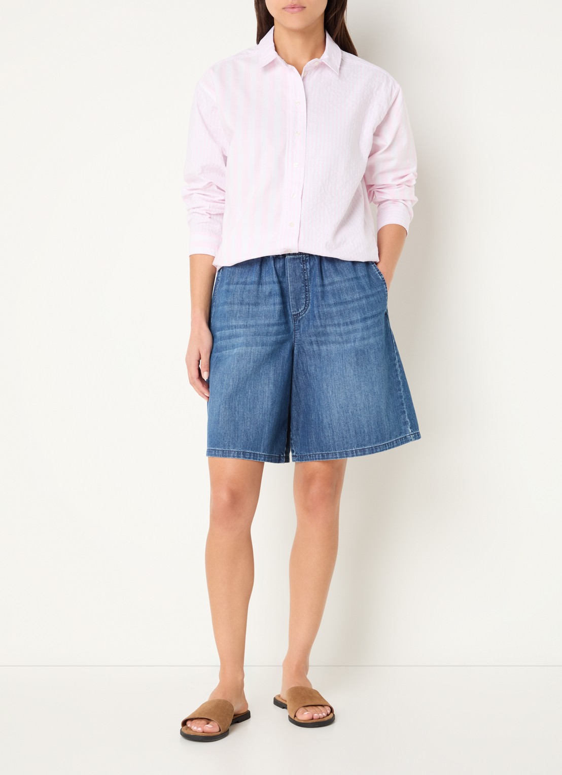 River Woods Blouse met streepprint - voorkant 3 lichtroze
