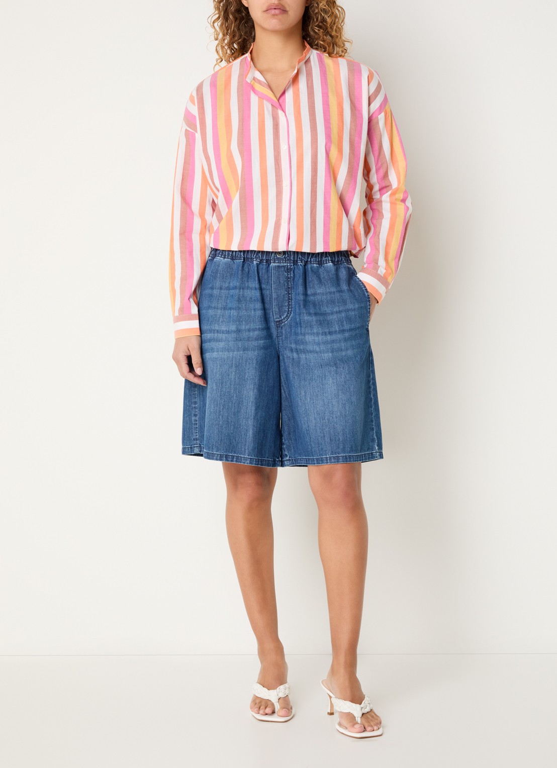 River Woods Blouse met streepprint - voorkant 3 roze