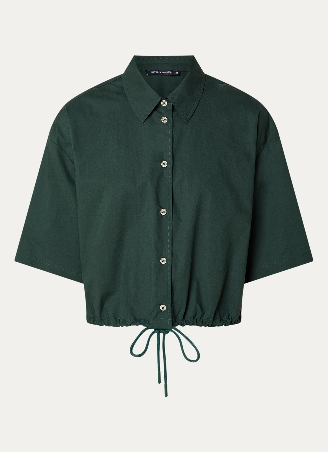 River Woods Cropped blouse met trekkoord - voorkant 3 groen