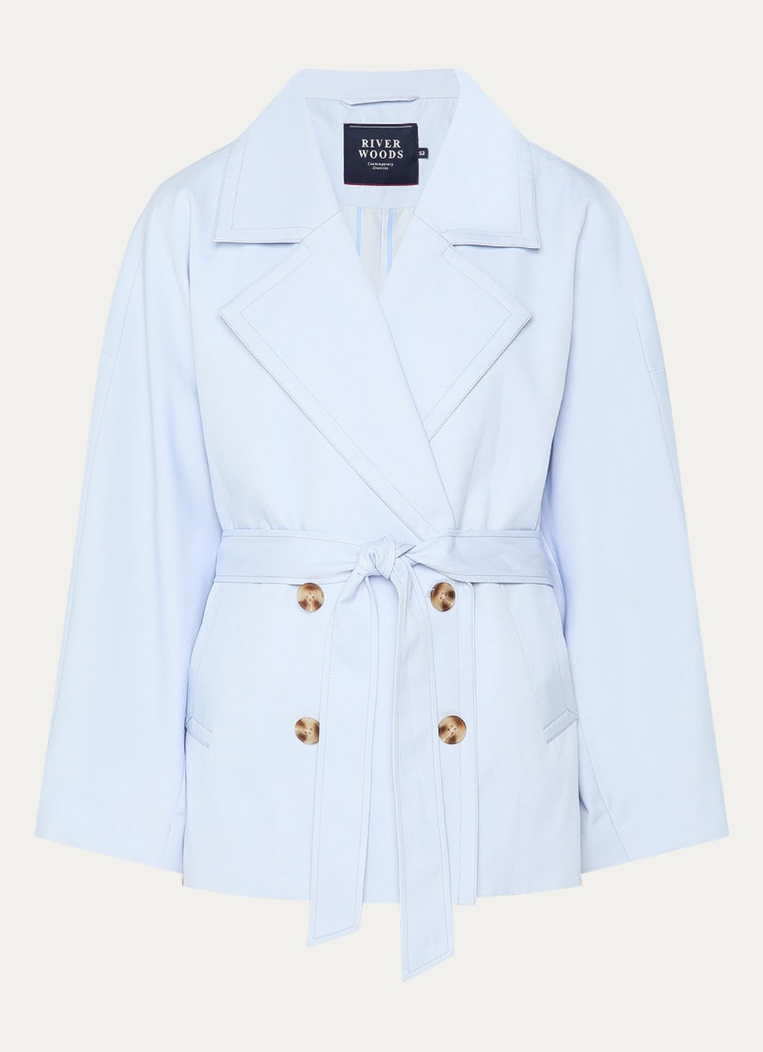 River Woods Double-breasted trenccoat met strikceintuur en steekzakken - voorkant 3 lichtblauw