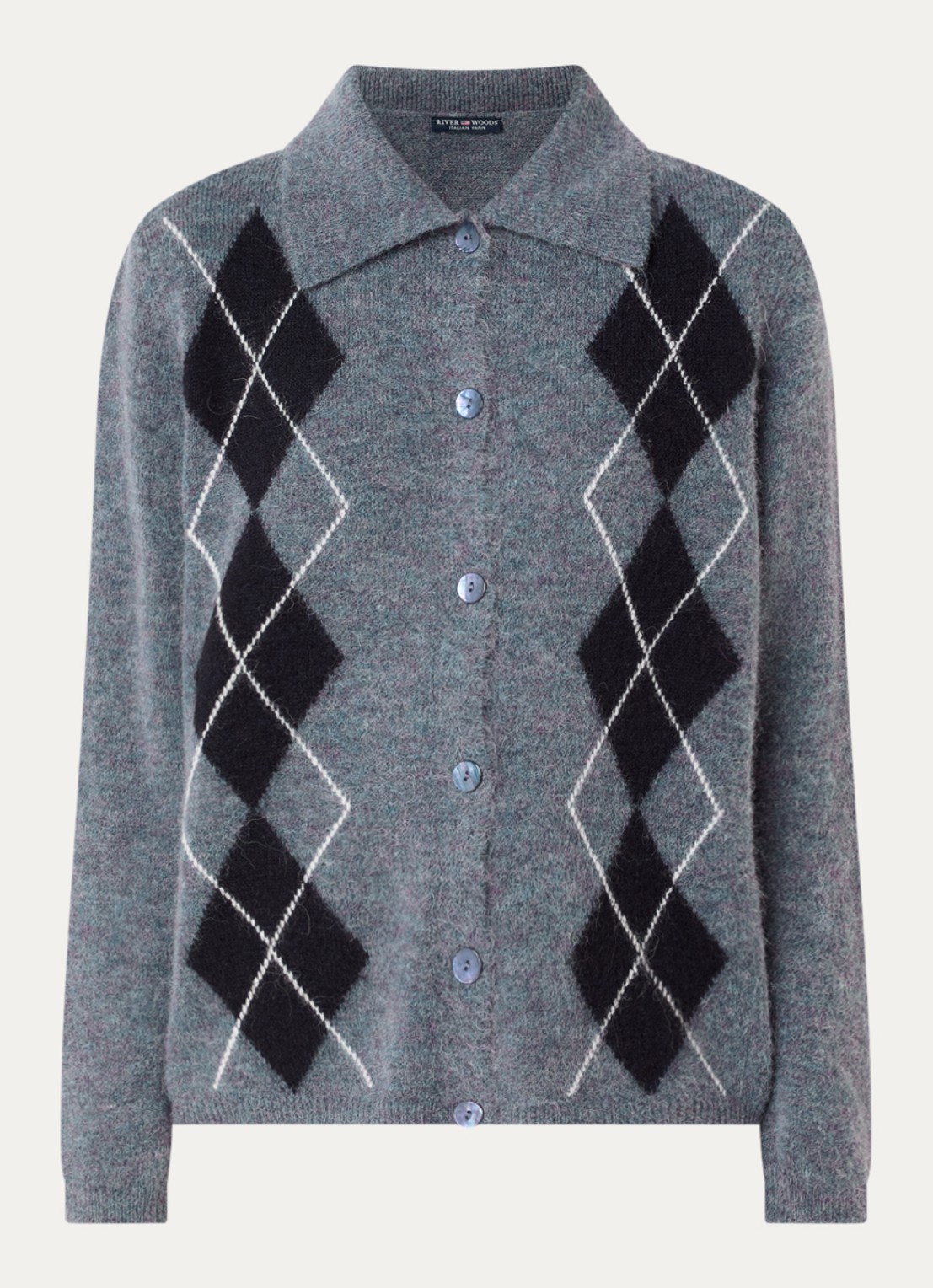 River Woods Fijngebreid vest in wolblend met ruitdessin - voorkant 3 lichtblauw