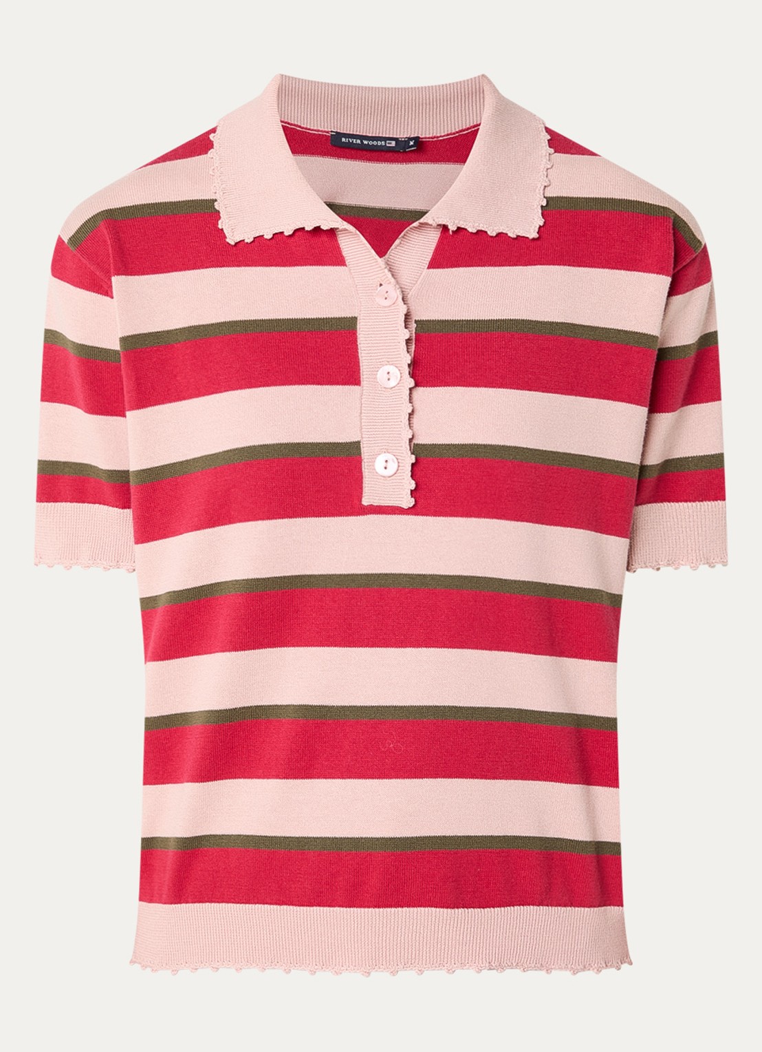 River Woods Fijngebreide polo met streepprint - voorkant 3 steenrood