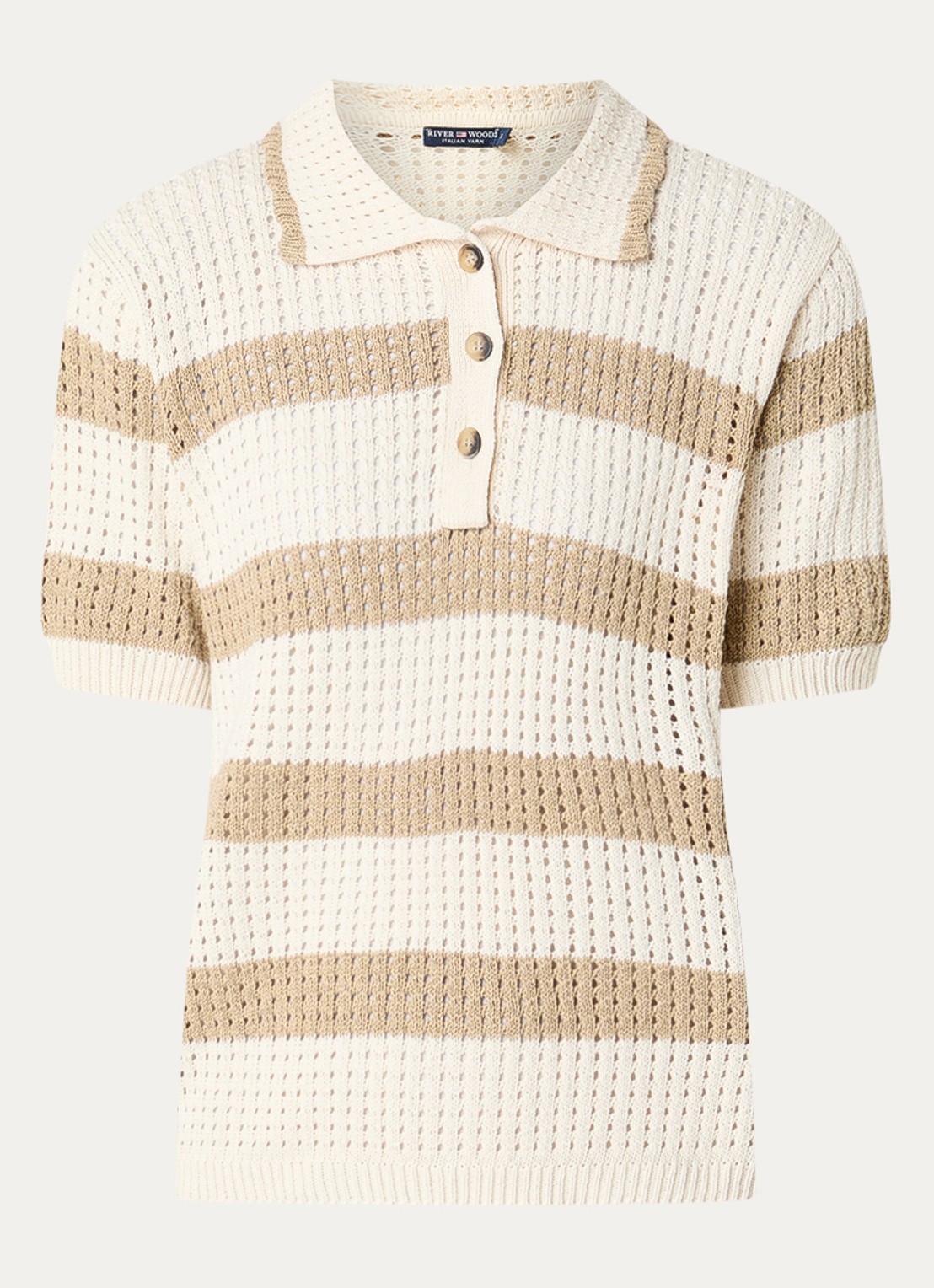 River Woods Fijngebreide polo met streepprint - voorkant 3 creme