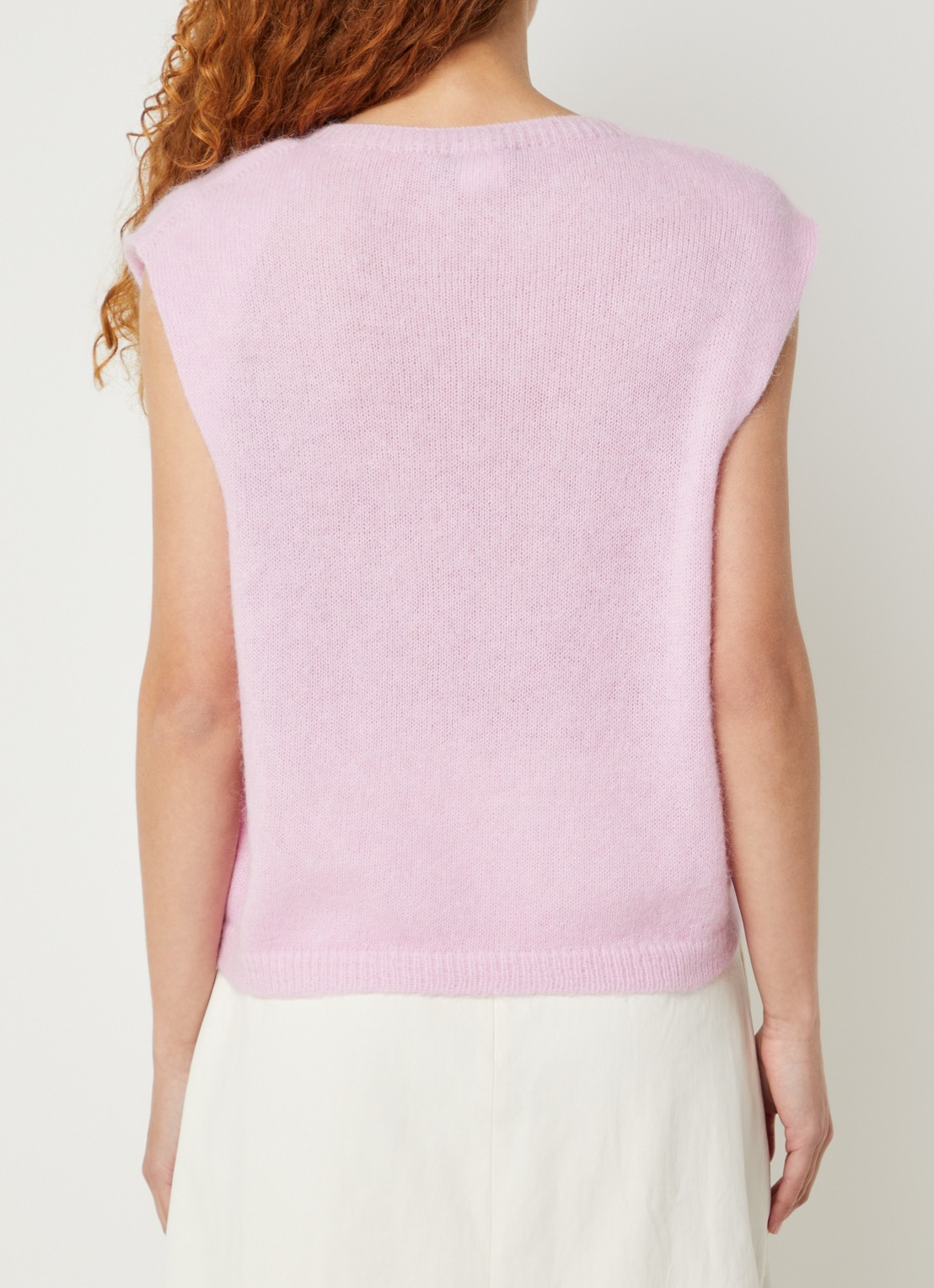 River Woods Fijngebreide spencer in alpaca wolblend - achterkant roze