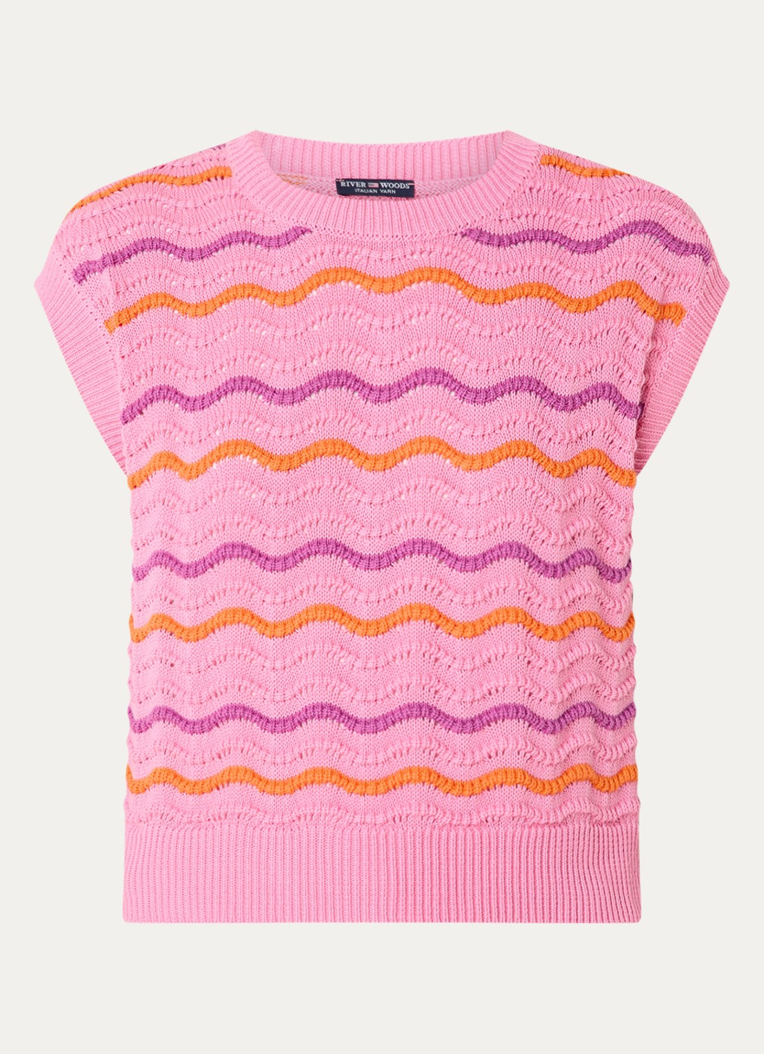 River Woods Fijngebreide spencer met ingebreid patroon - voorkant 2 roze