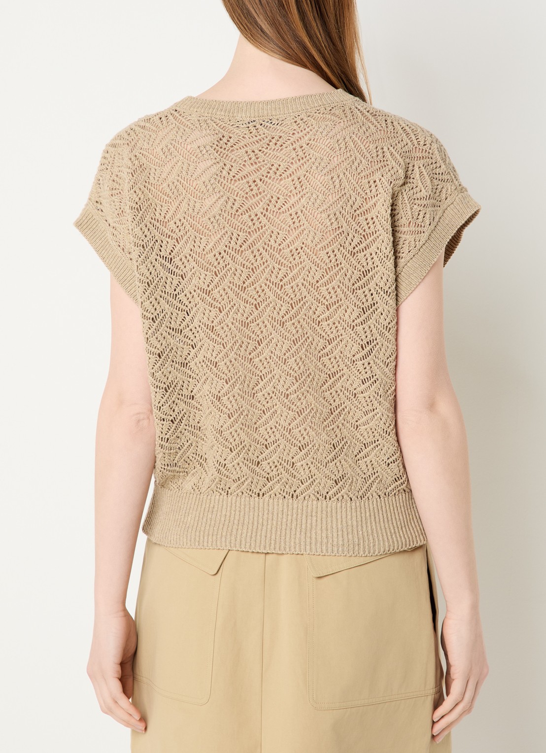 River Woods Fijngebreide top met opengewerkt dessin - achterkant 2 beige