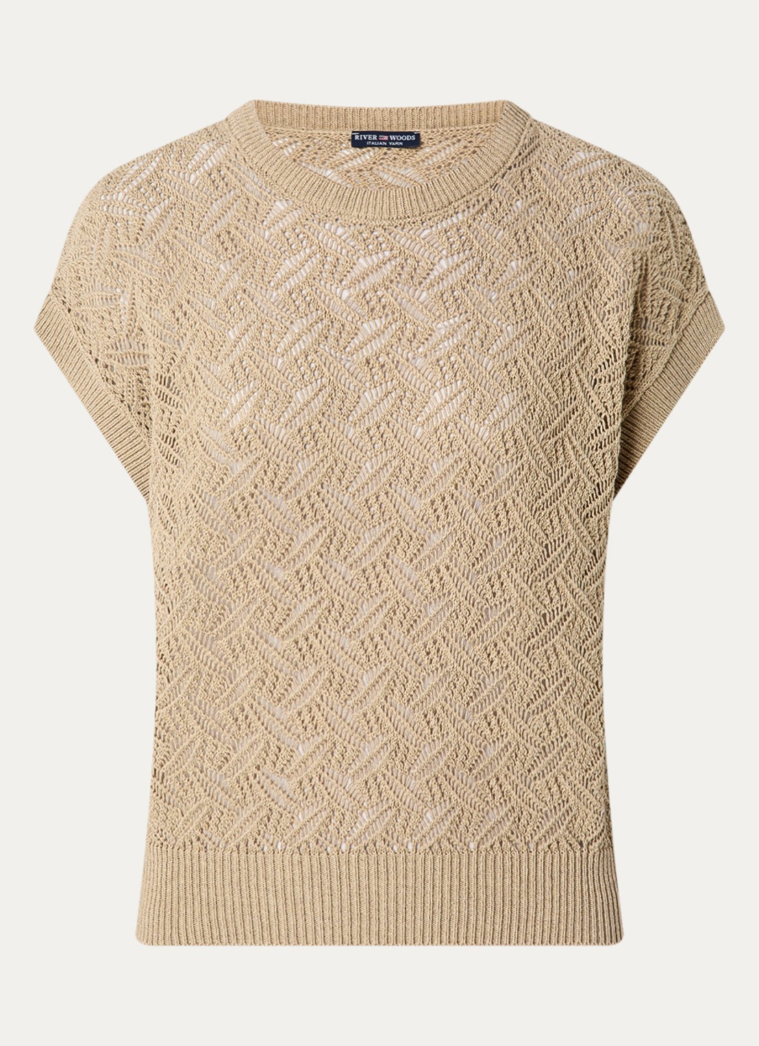 River Woods Fijngebreide top met opengewerkt dessin - voorkant 3 beige