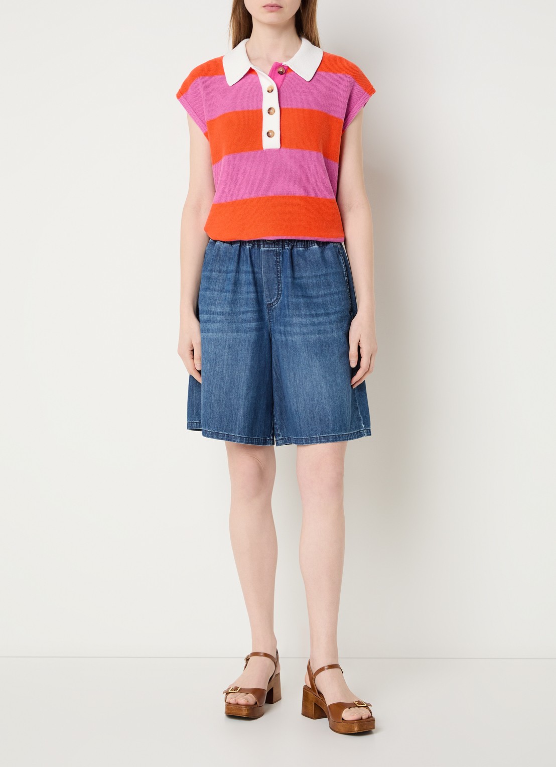 River Woods Fijngebreide top met streepprint - voorkant 2 orange