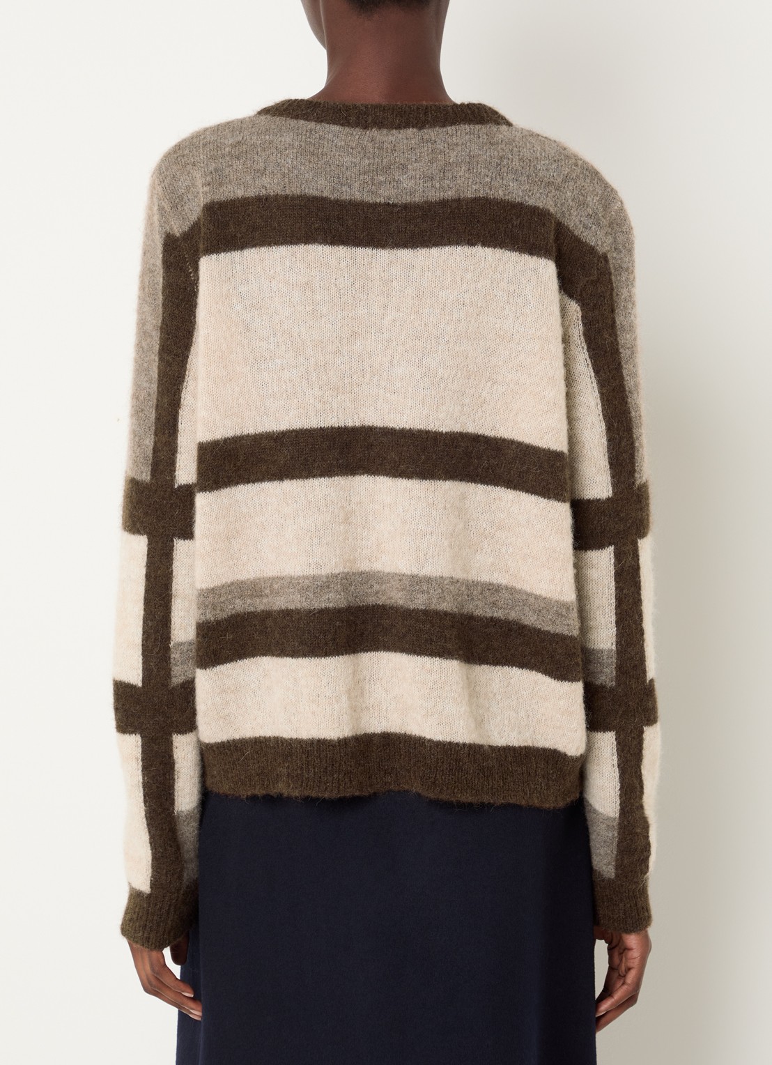 River Woods Fijngebreide trui in alpaca wolblend met ingebreid patroon - achterkant 3 lichtbruin