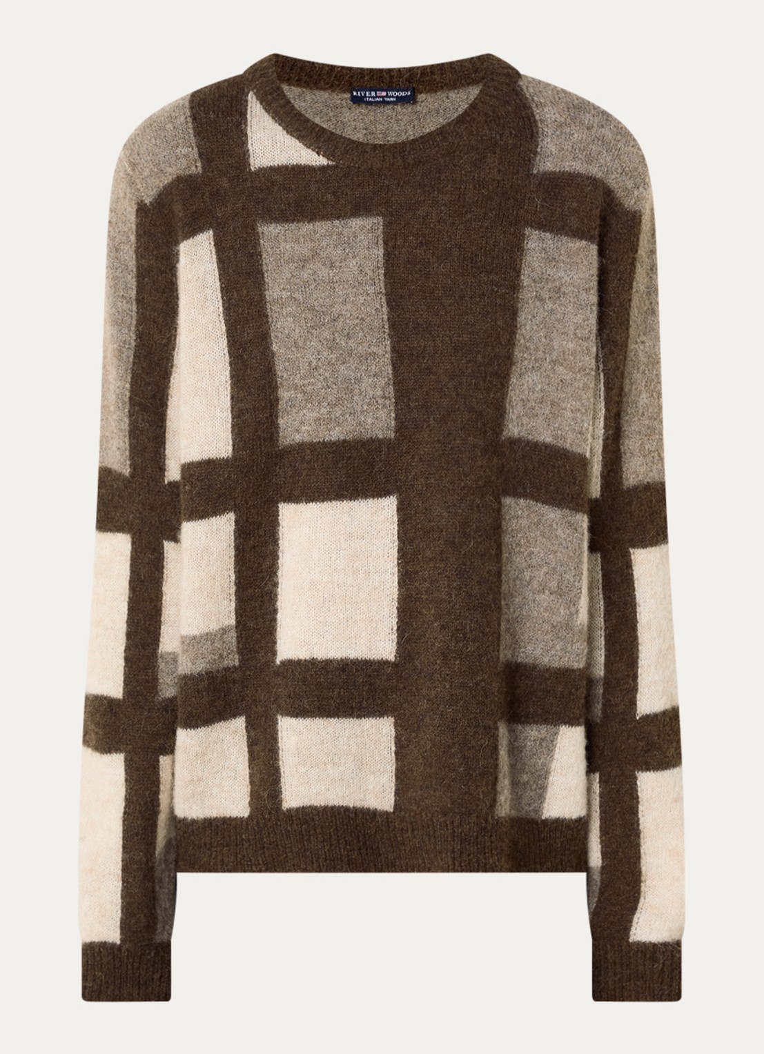 River Woods Fijngebreide trui in alpaca wolblend met ingebreid patroon - voorkant lichtbruin