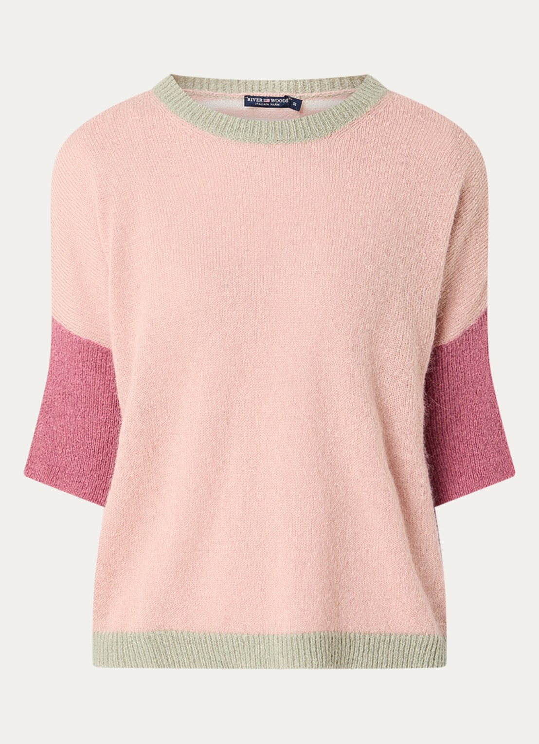 River Woods Fijngebreide trui in alpaca wolblend met streepprint - voorkant 2 zalmroze