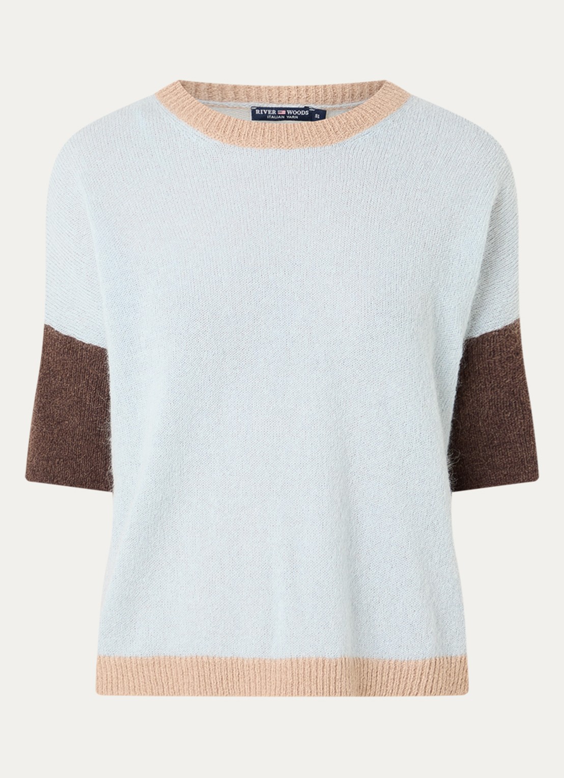 River Woods Fijngebreide trui in alpaca wolblend met streepprint - voorkant 3 lichtblauw