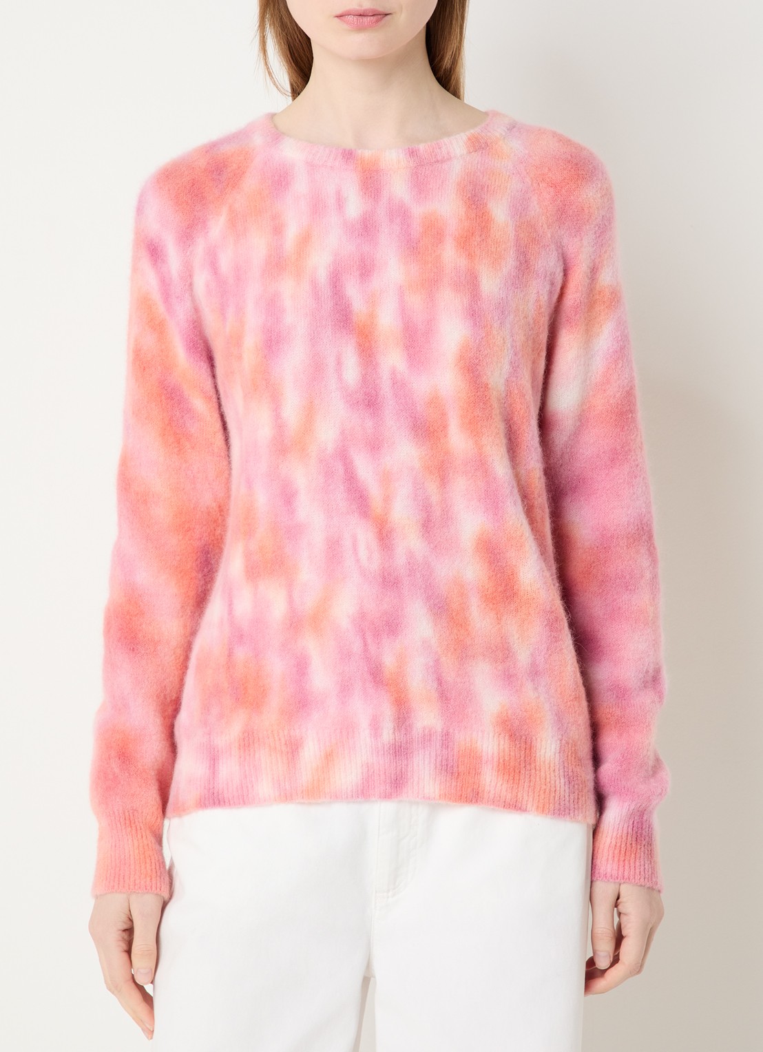 River Woods Fijngebreide trui in alpaca wolblend met tie-dye dessin - detail 2 roze