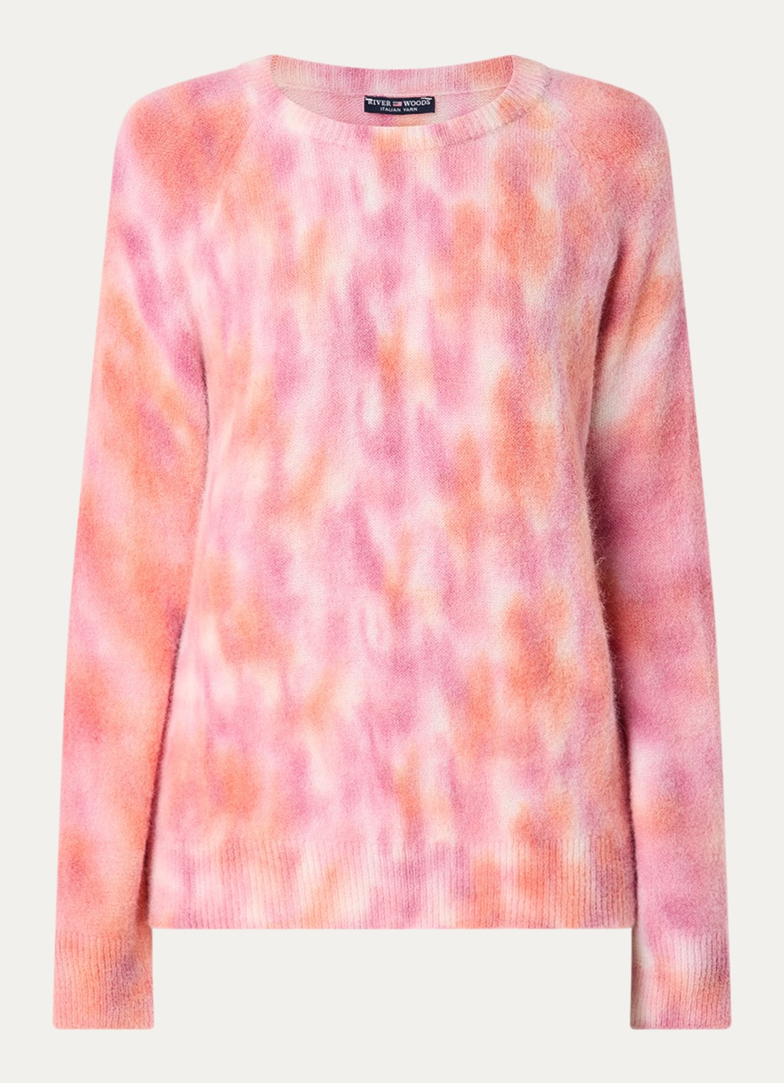 River Woods Fijngebreide trui in alpaca wolblend met tie-dye dessin - voorkant 3 roze
