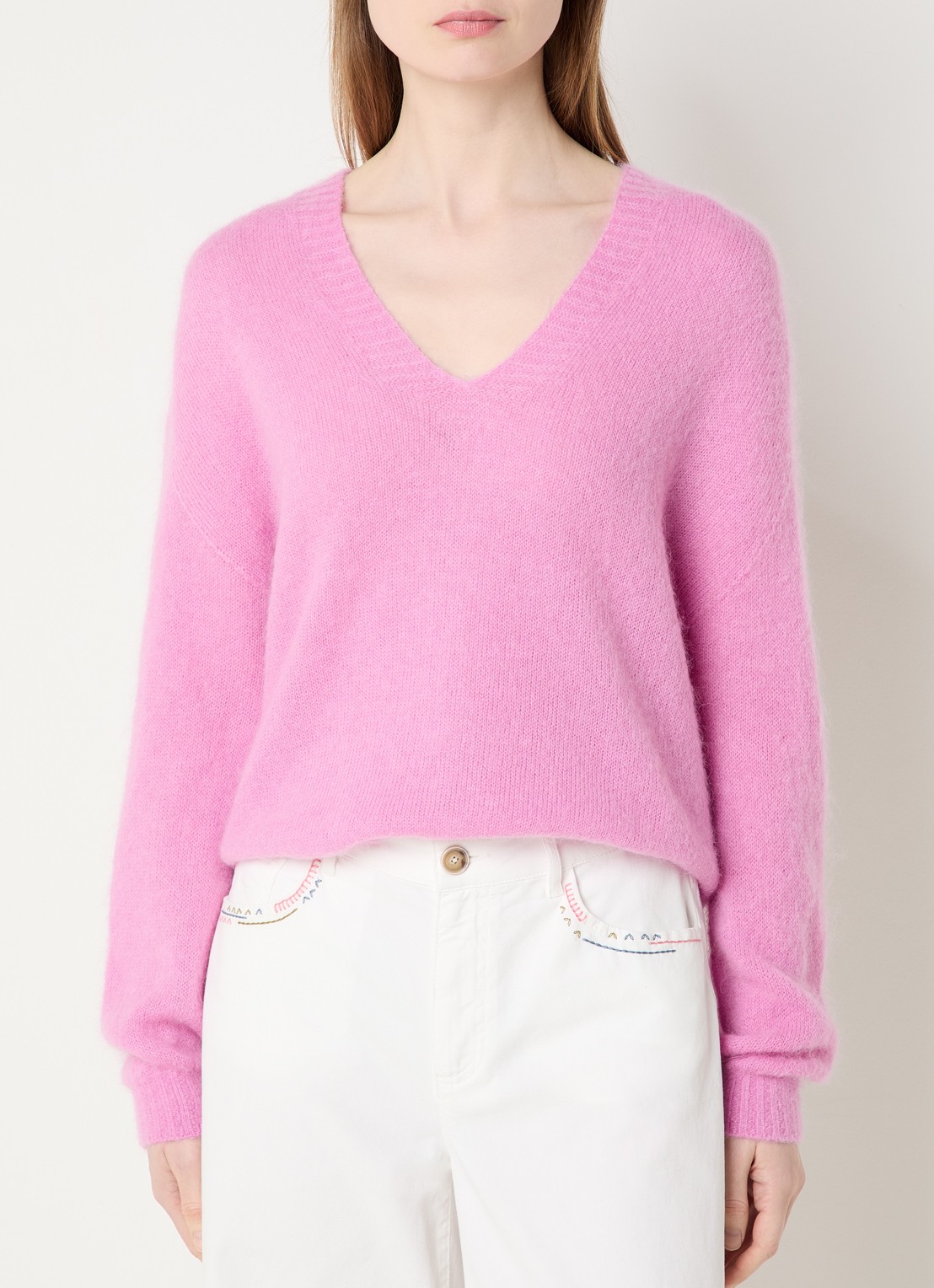 River Woods Fijngebreide trui in alpaca wolblend  - detail 4 roze