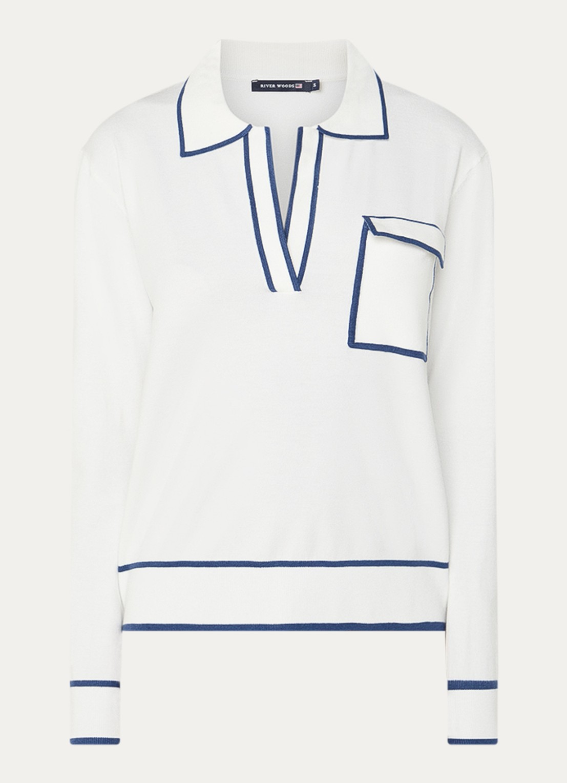 River Woods Fijngebreide trui met klepzak - voorkant indigo