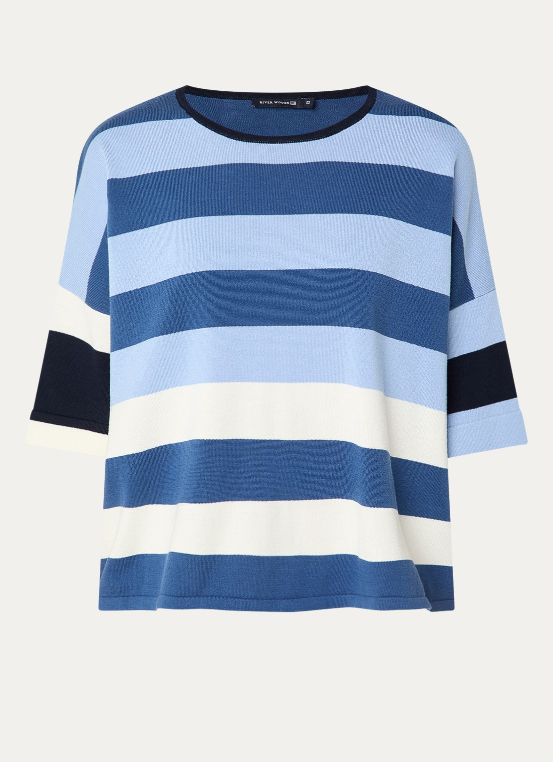 River Woods Fijngebreide trui met streepprint - voorkant blauw