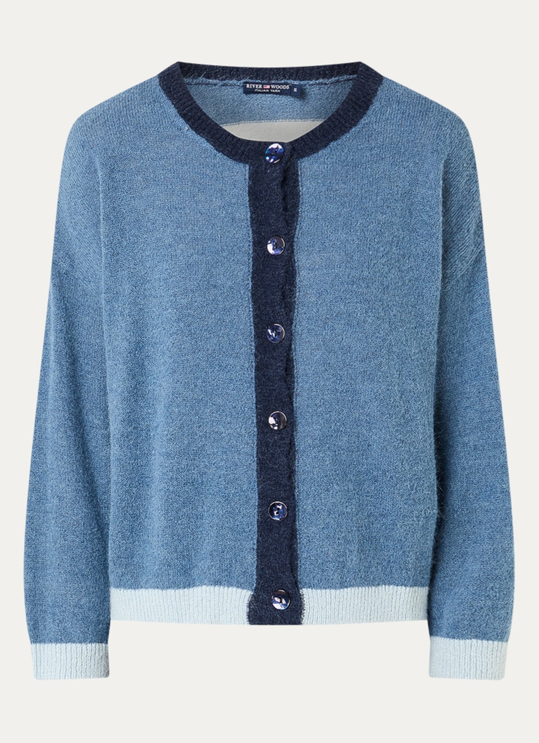 River Woods Grofgebreid vest in alpaca wolblend met streepprint - voorkant 2 staalblauw