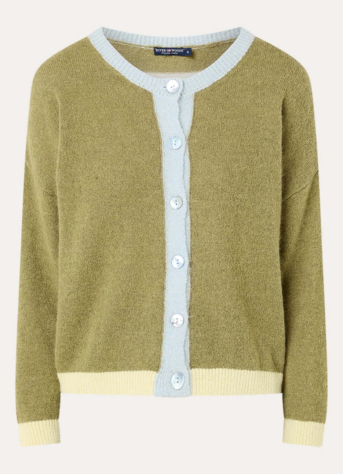 River Woods Grofgebreid vest in alpaca wolblend met streepprint - voorkant 2 legergroen