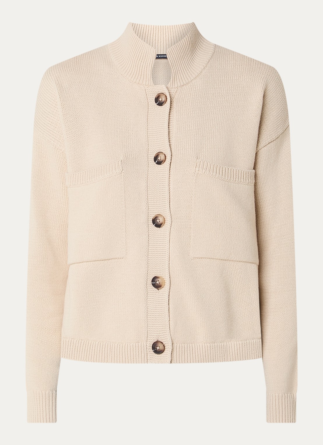 River Woods Grofgebreid vest met borstzakken - voorkant 2 beige
