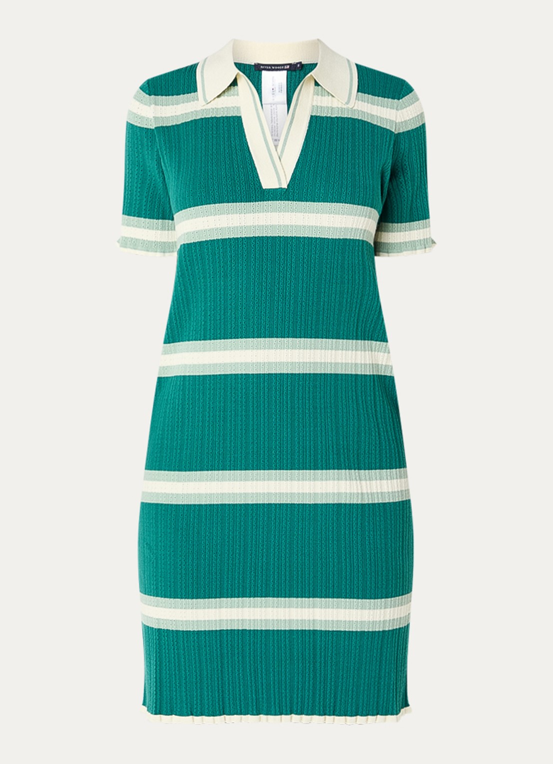 River Woods Grofgebreide mini jurk met streepprint - voorkant 3 zeegroen