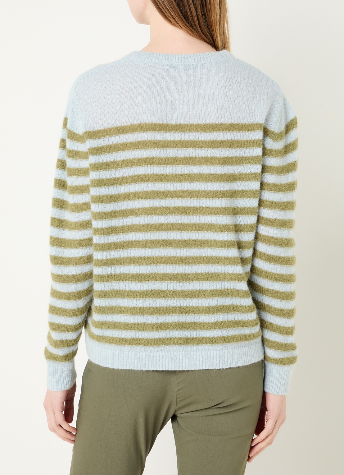 River Woods Grofgebreide trui in alpaca wolblend met streepprint - achterkant 4 lichtblauw