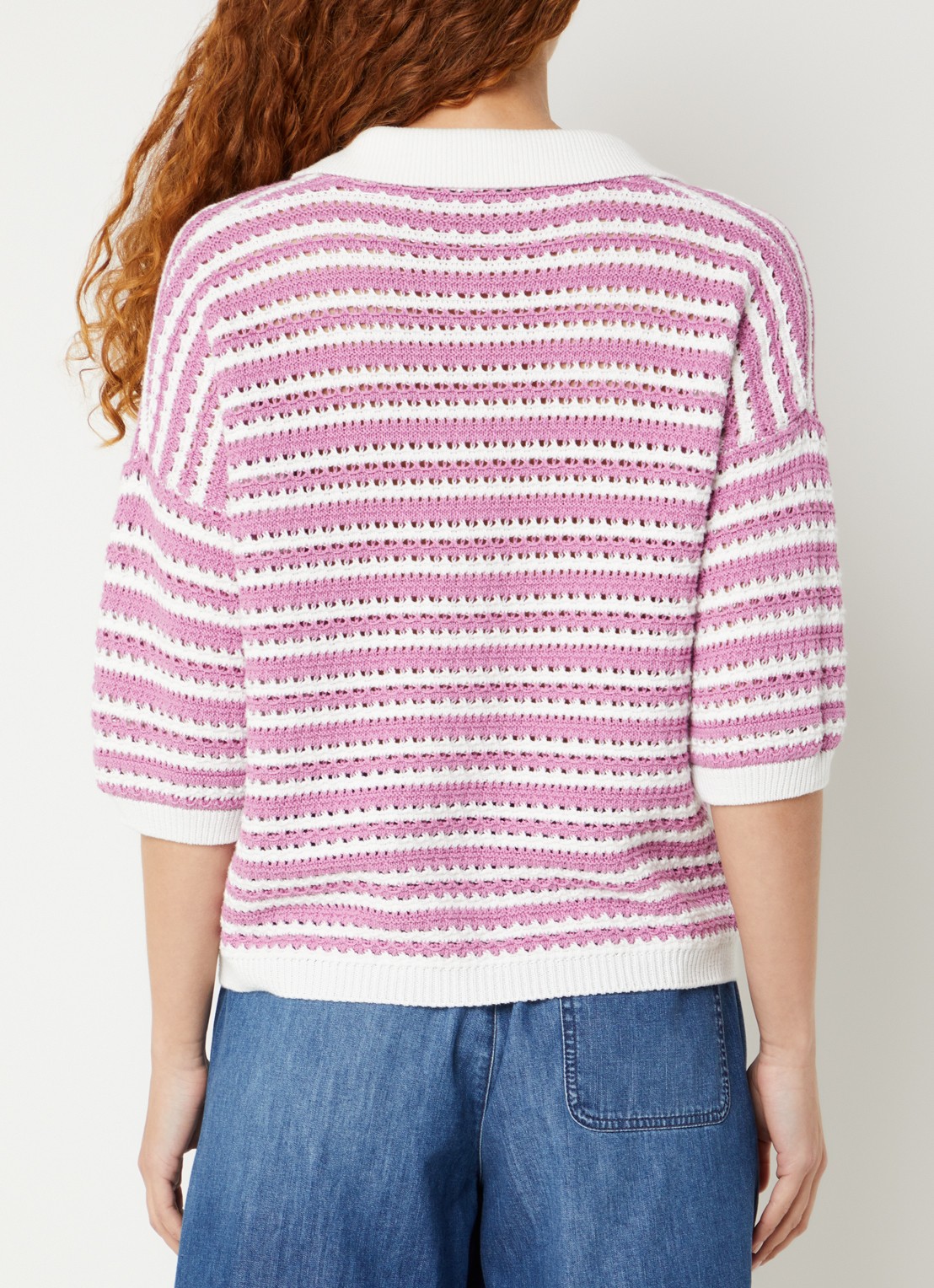 River Woods Grofgebreide trui met streepprint - achterkant roze