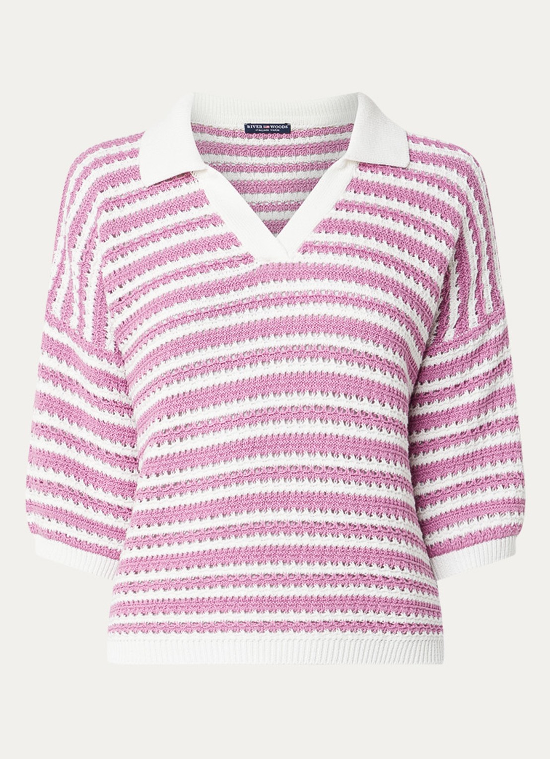 River Woods Grofgebreide trui met streepprint - voorkant 2 roze