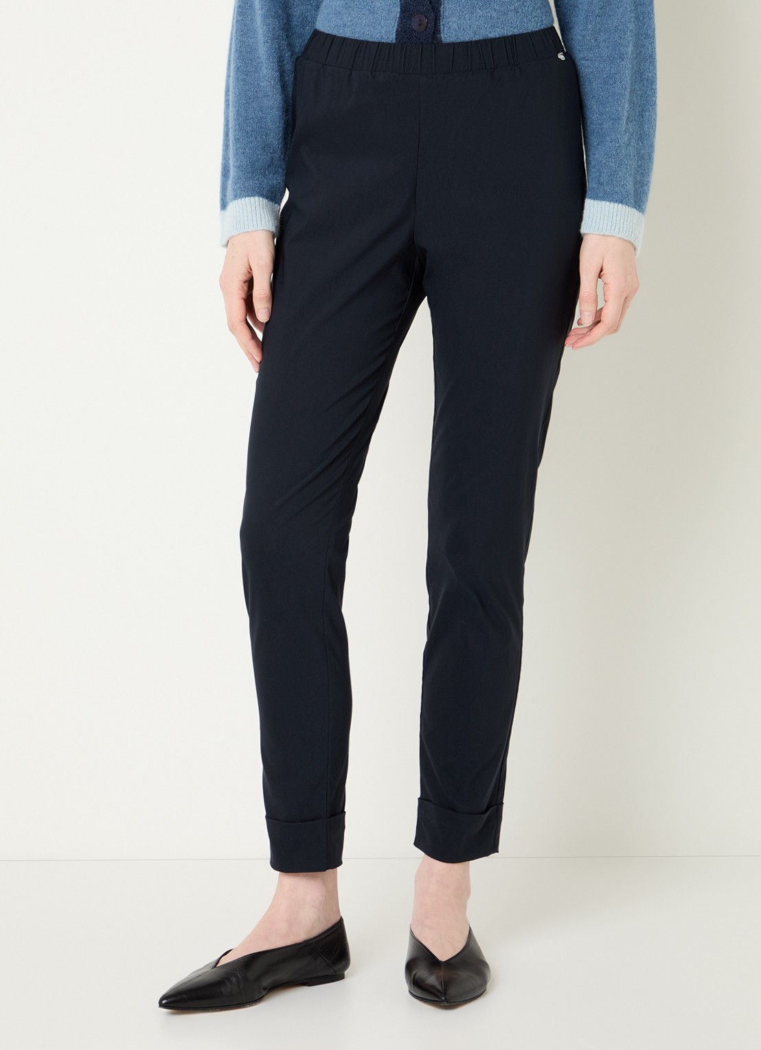 River Woods High waist slim fit broek met strech - detail 4 donkerblauw
