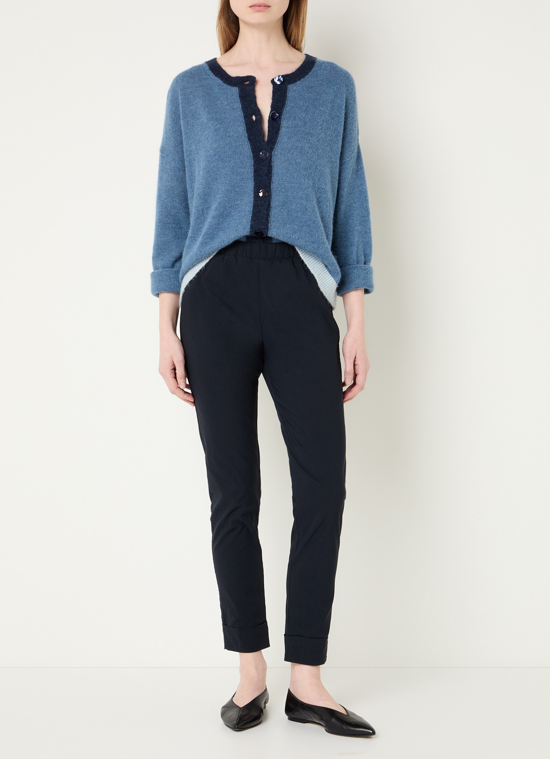 River Woods High waist slim fit broek met strech - voorkant 2 donkerblauw