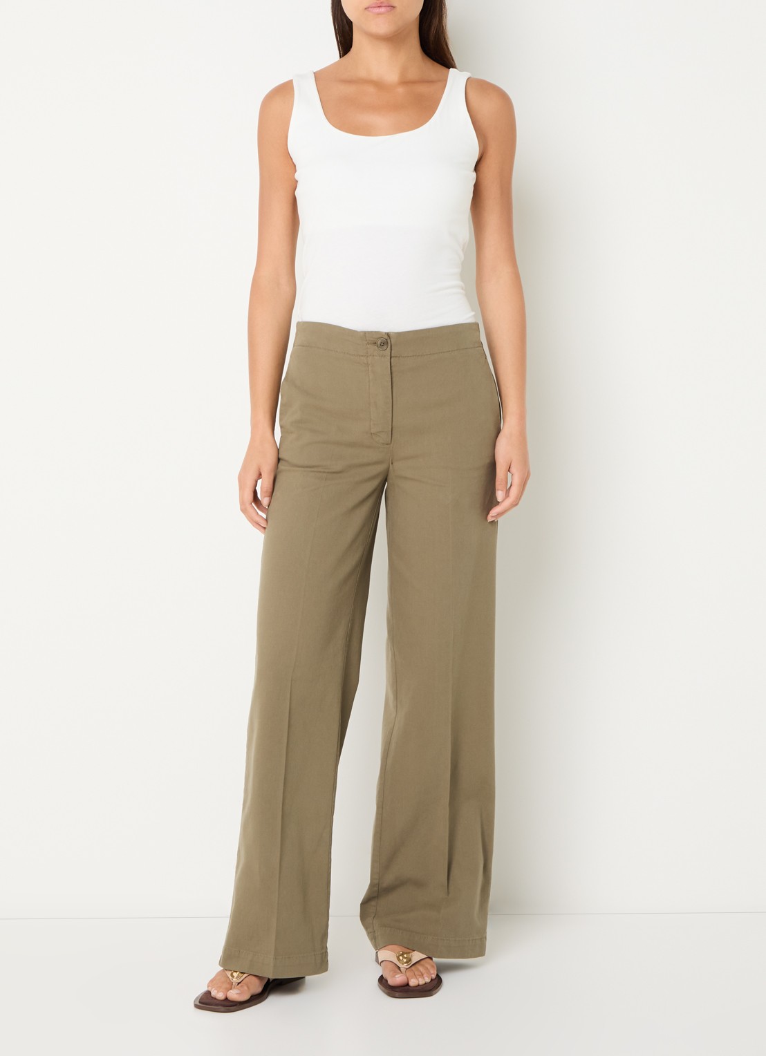 River Woods High waist straight fit broek met steekzakken - voorkant 4 khaki