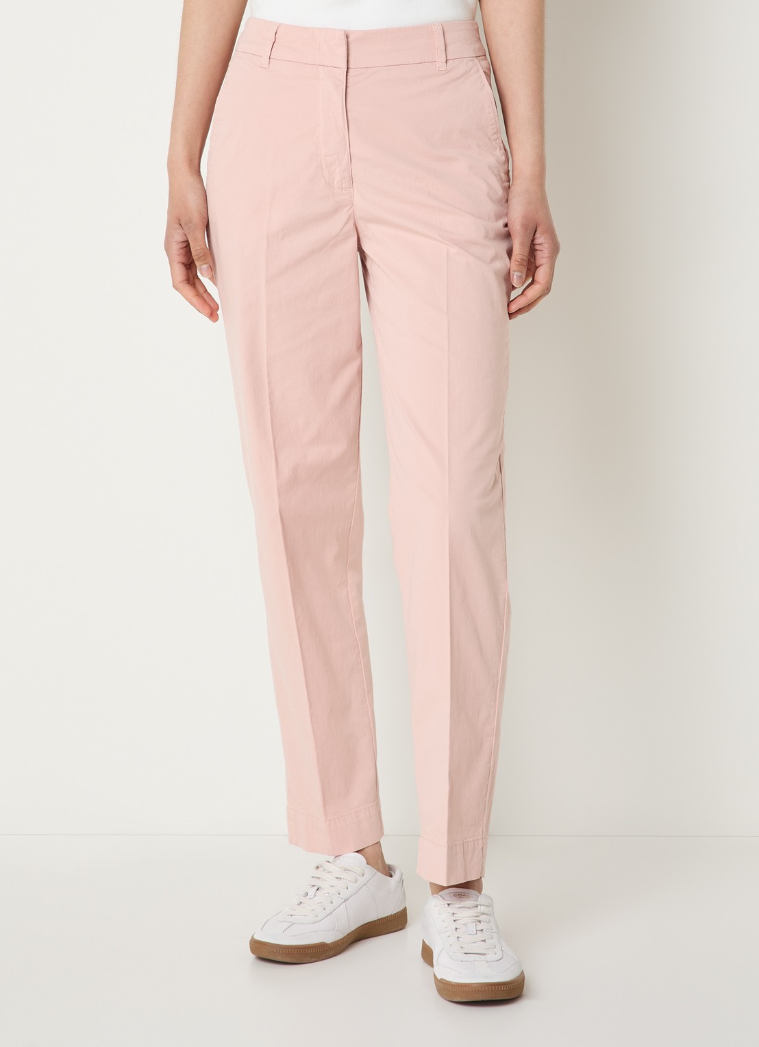 River Woods High waist straight fit chino met steekzakken  - detail 4 lichtroze