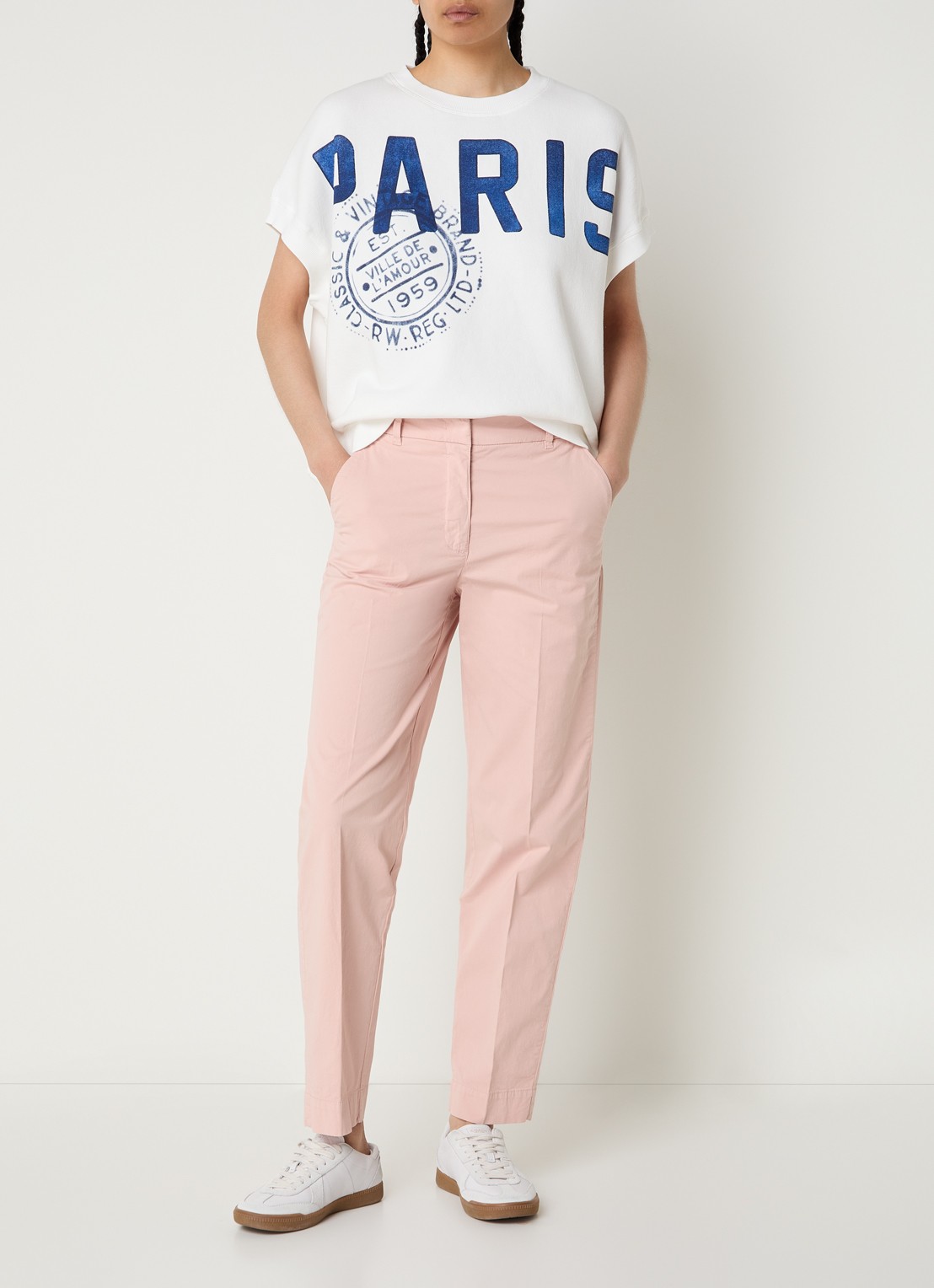 River Woods High waist straight fit chino met steekzakken  - voorkant 3 lichtroze