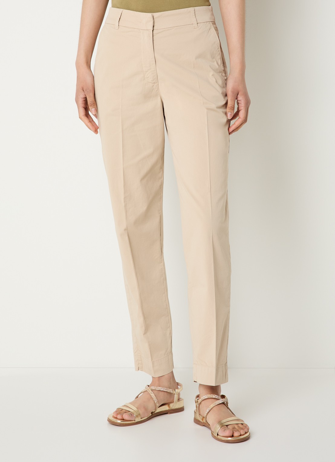 River Woods High waist straight fit chino met steekzakken  - detail 2 zand