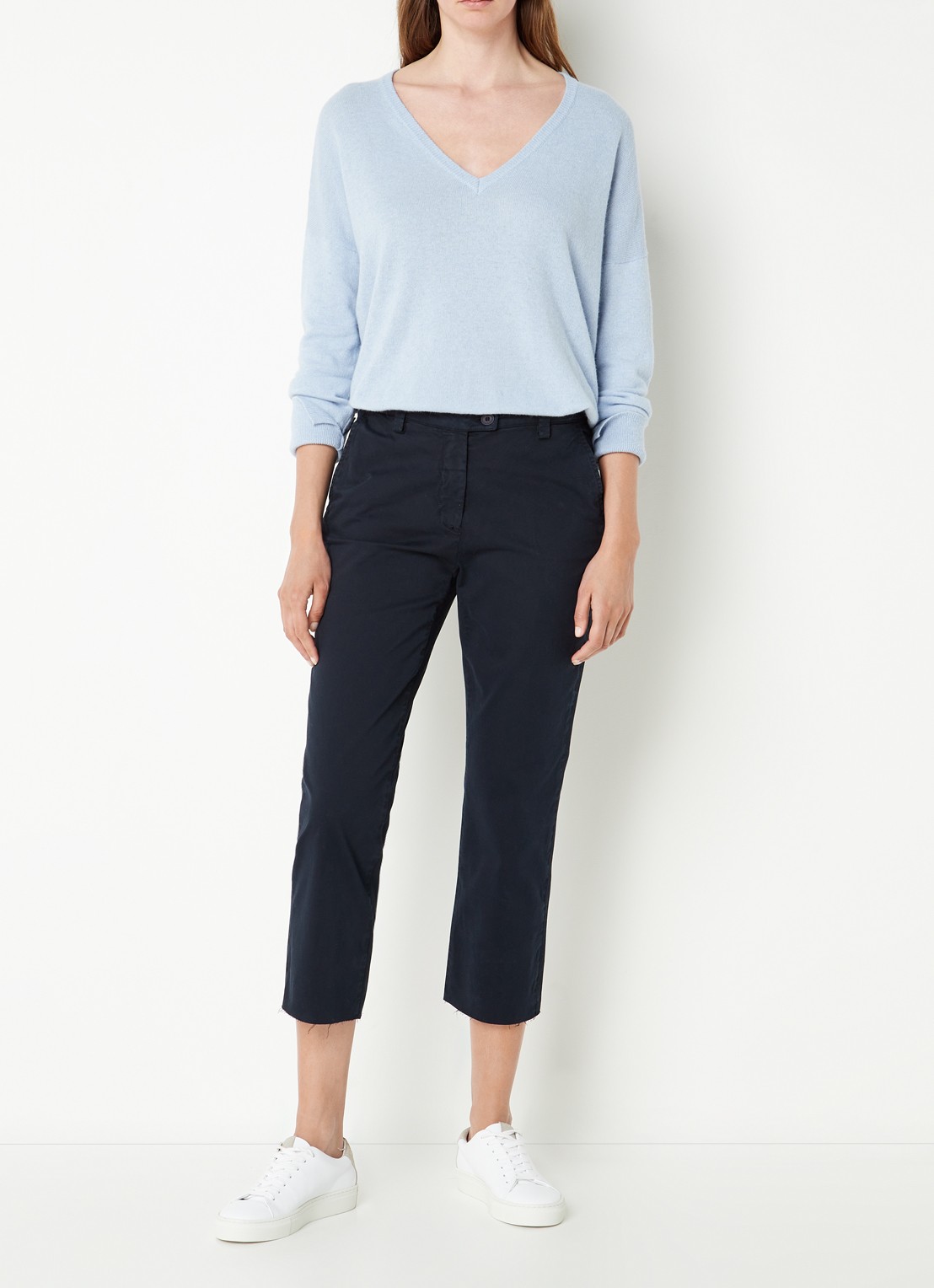 River Woods High waist tapered fit cropped chino met steekzakken - voorkant 3 donkerblauw
