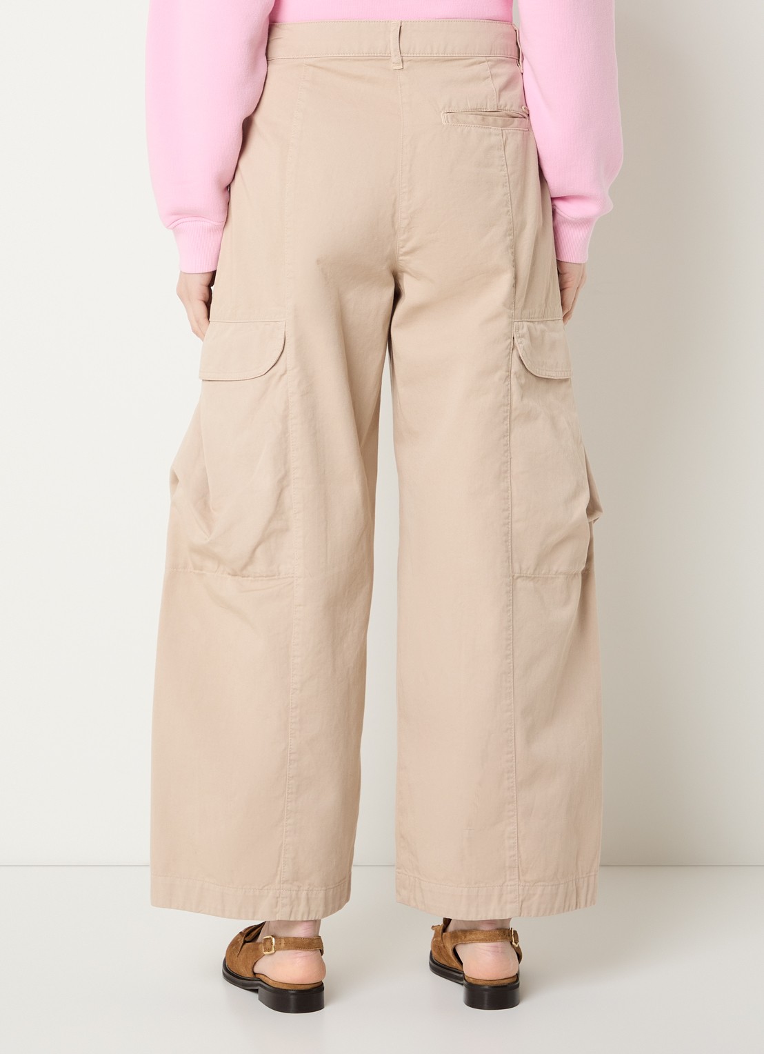 River Woods High waist wide fit cargobroek met klepzakken - achterkant 4 beige