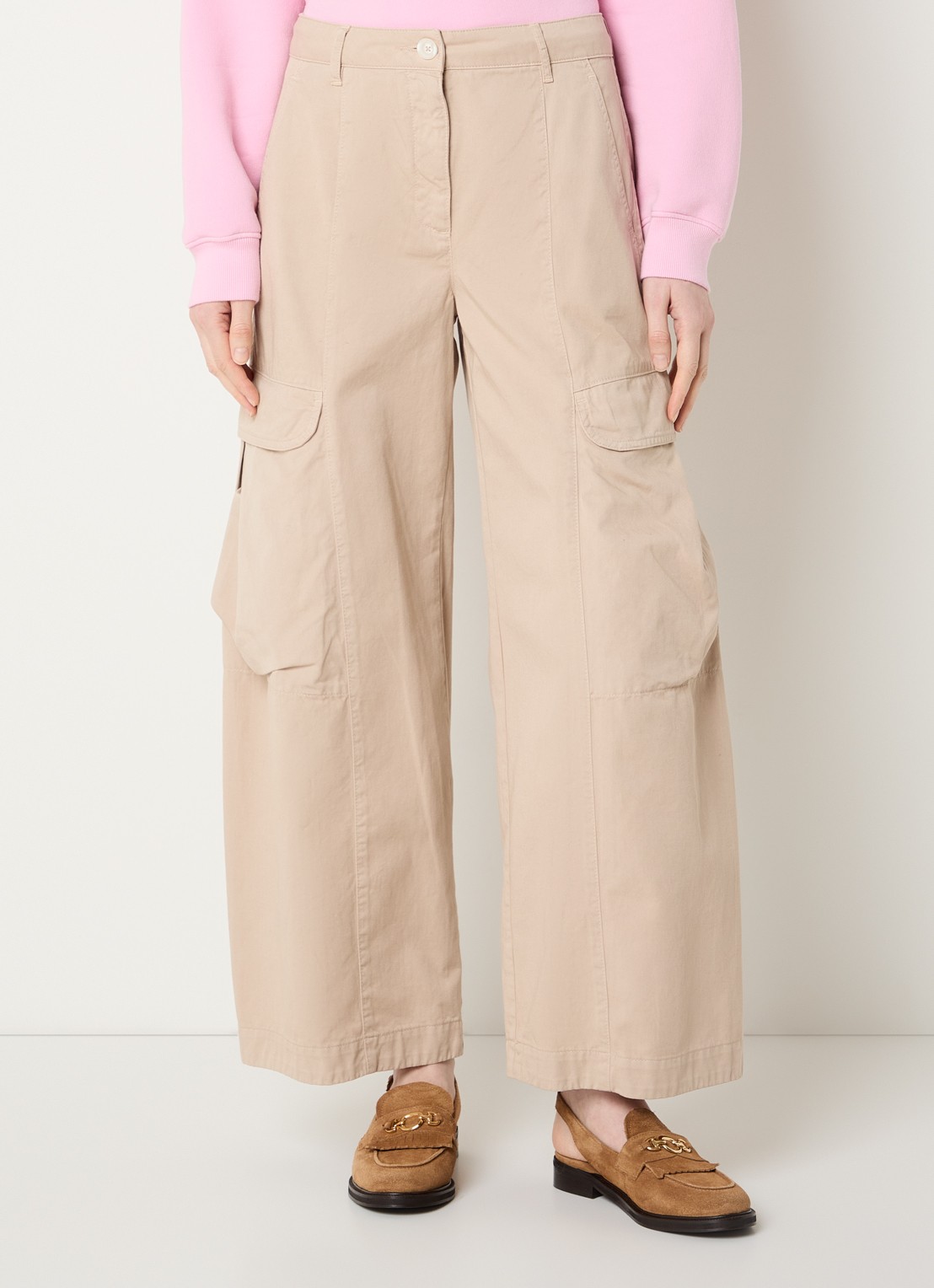 River Woods High waist wide fit cargobroek met klepzakken - detail 3 beige