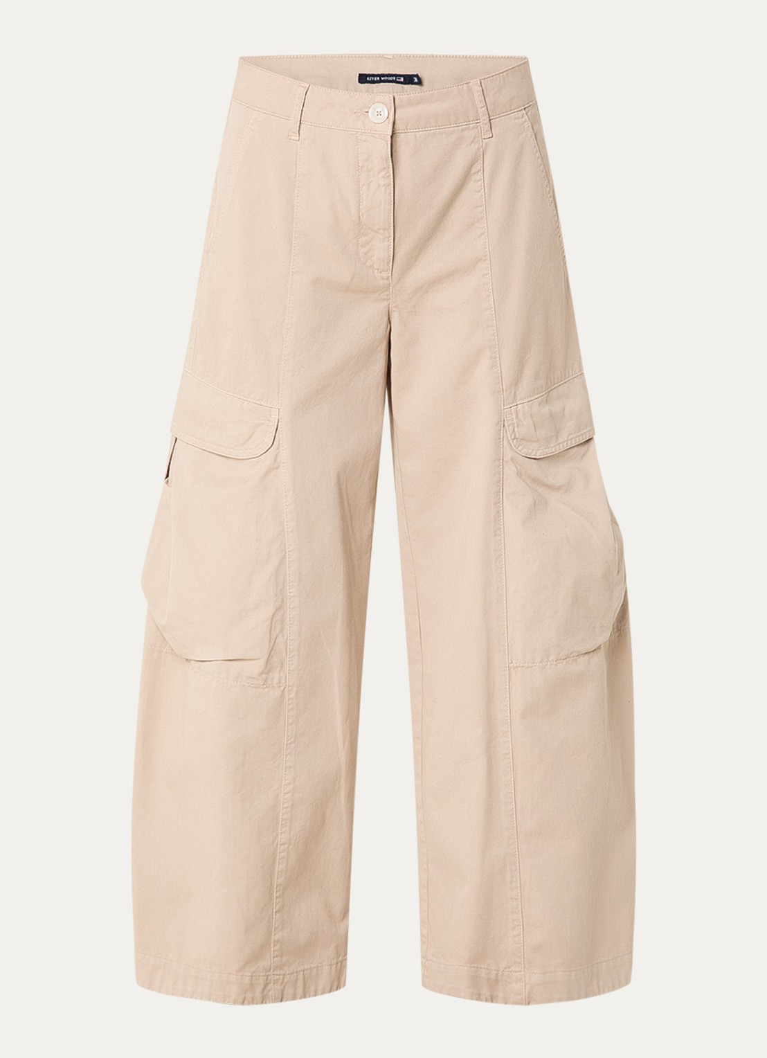 River Woods High waist wide fit cargobroek met klepzakken - voorkant beige