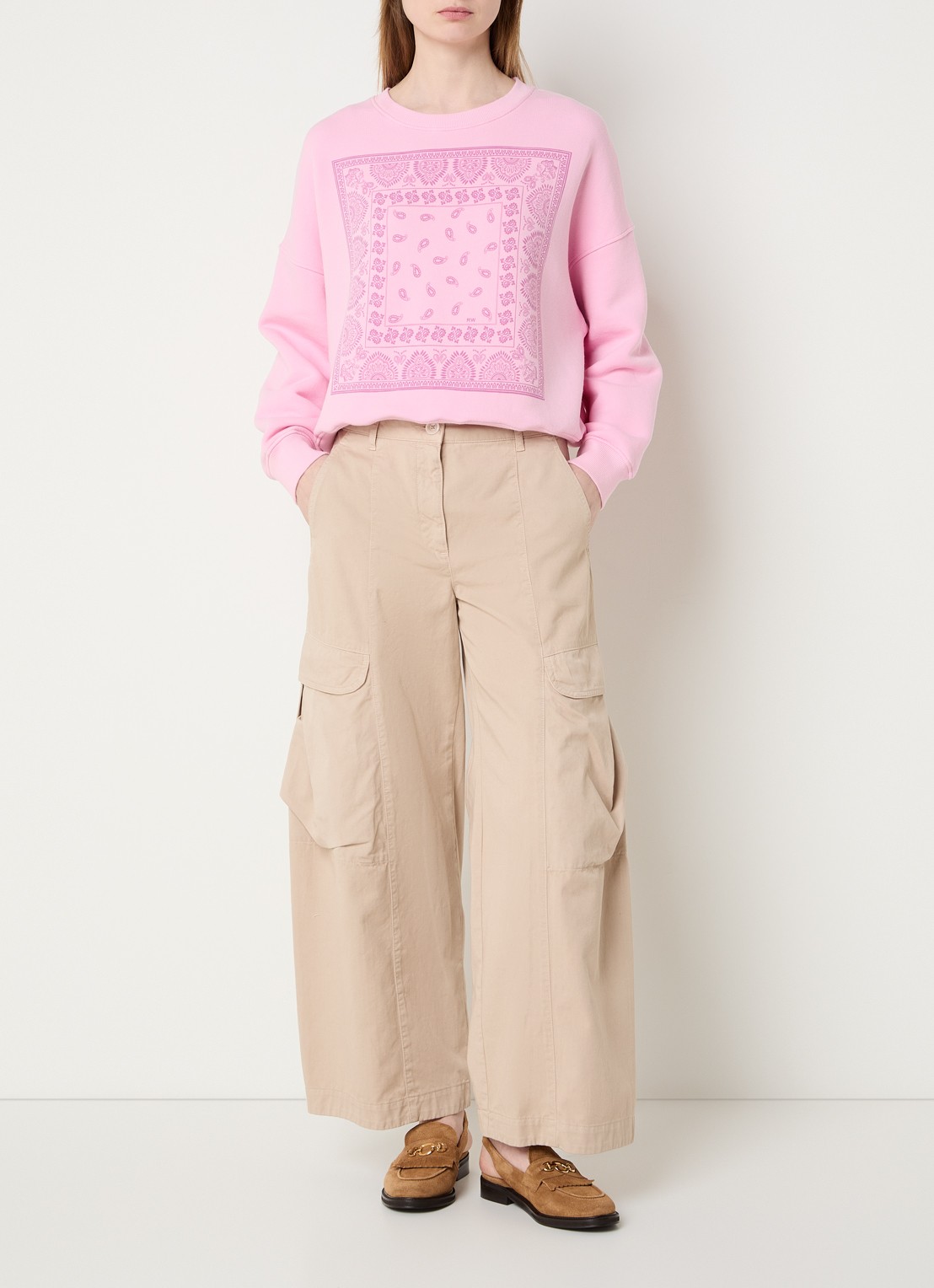 River Woods High waist wide fit cargobroek met klepzakken - voorkant 2 beige