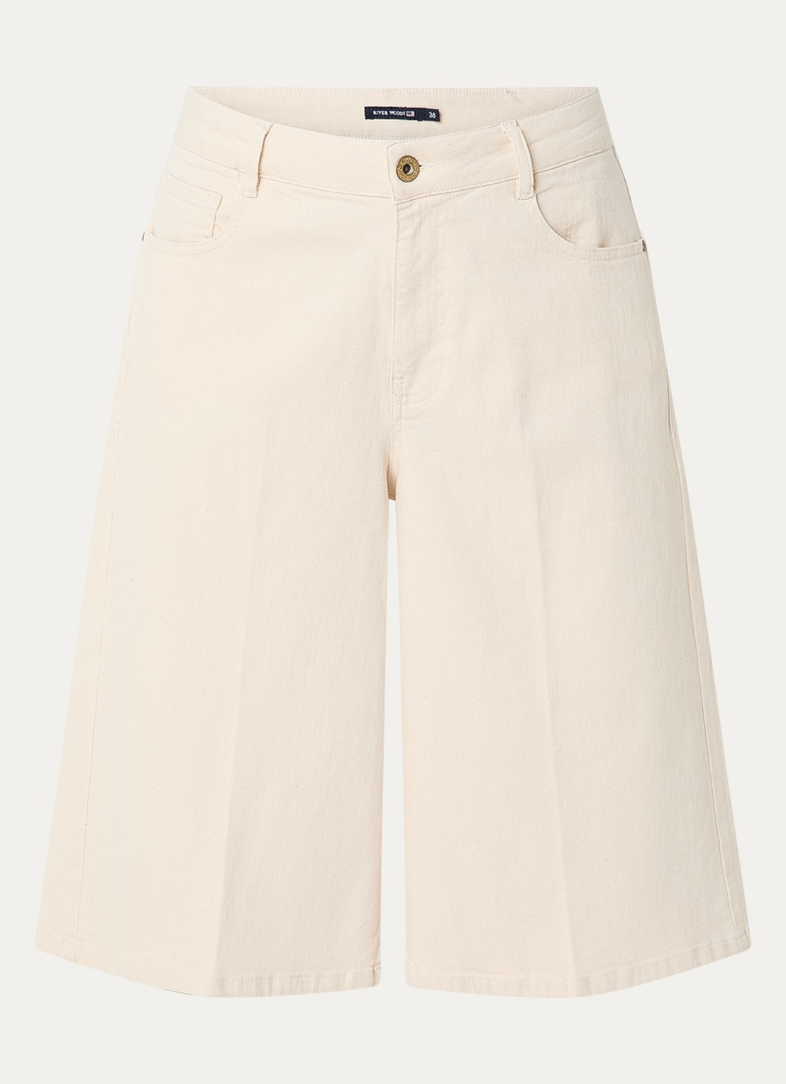 River Woods High waist wide fit korte broek met steekzakken - voorkant 2 creme