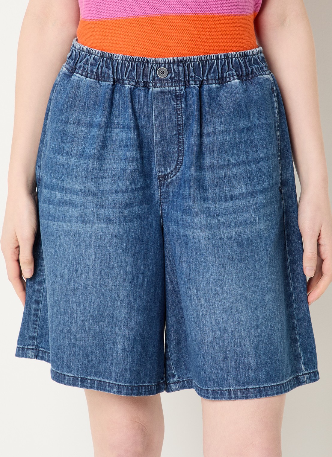 River Woods High waist wide fit korte broek van chambray - detail 4 blauw