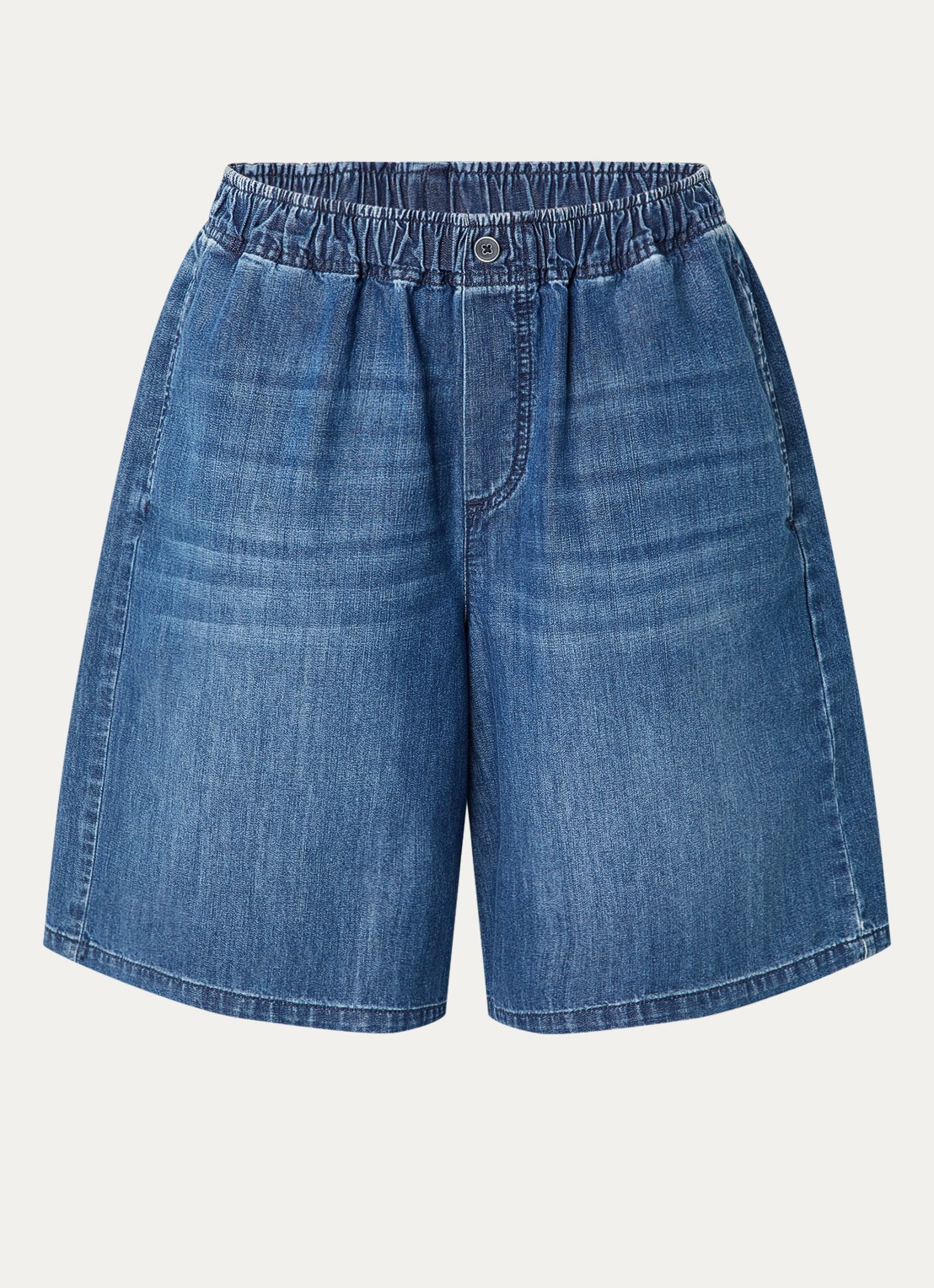River Woods High waist wide fit korte broek van chambray - voorkant 2 blauw