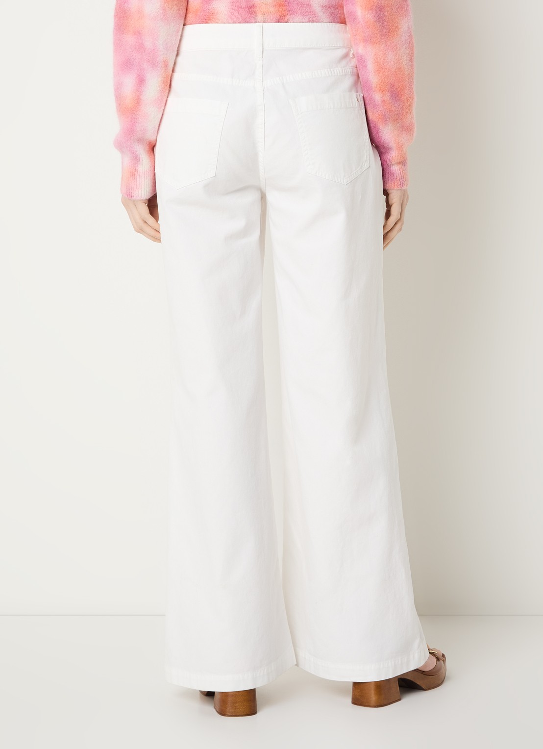 River Woods High waist wide fit pantalon met borduring - achterkant gebroken wit