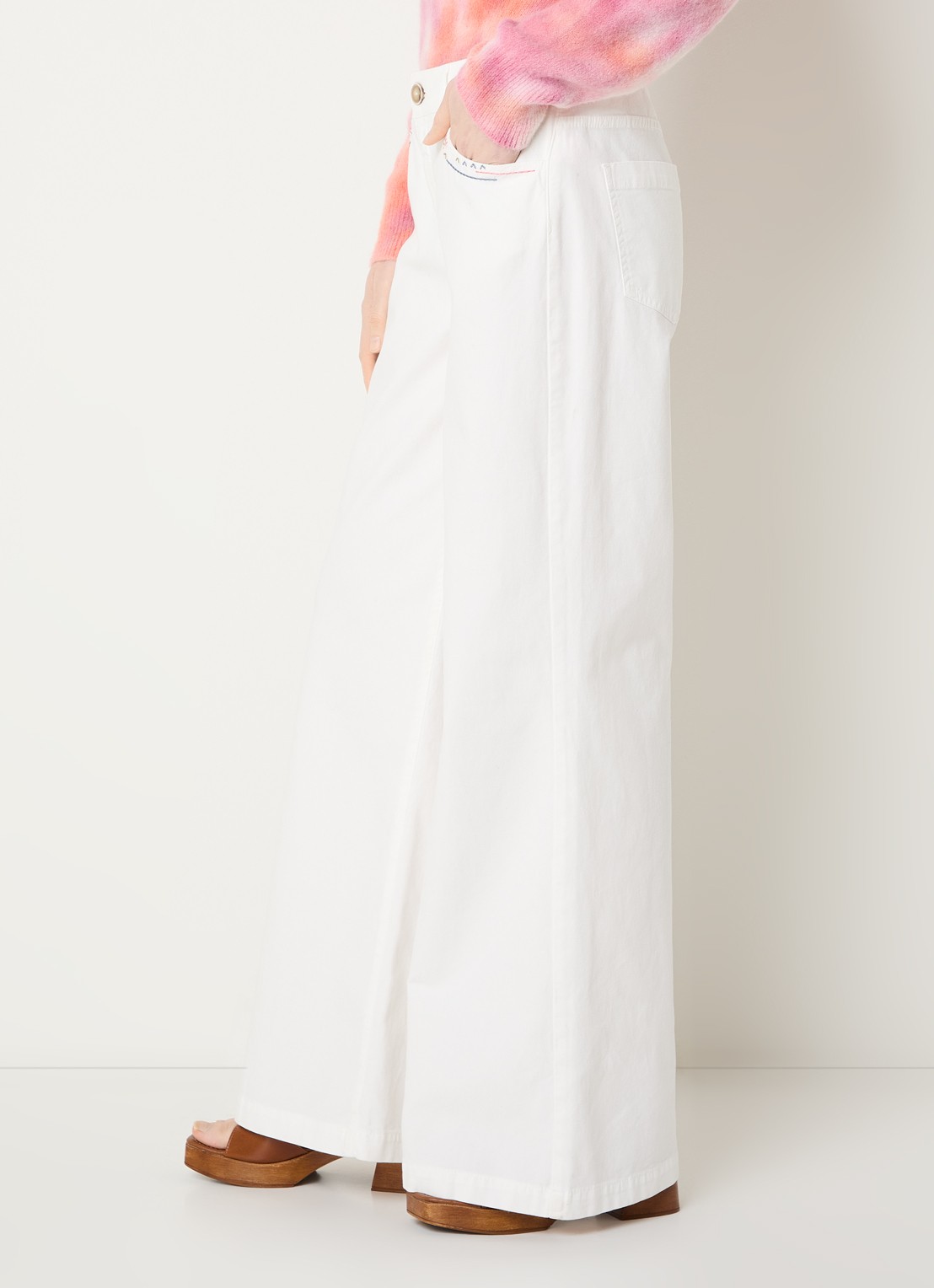 River Woods High waist wide fit pantalon met borduring - detail 5 gebroken wit