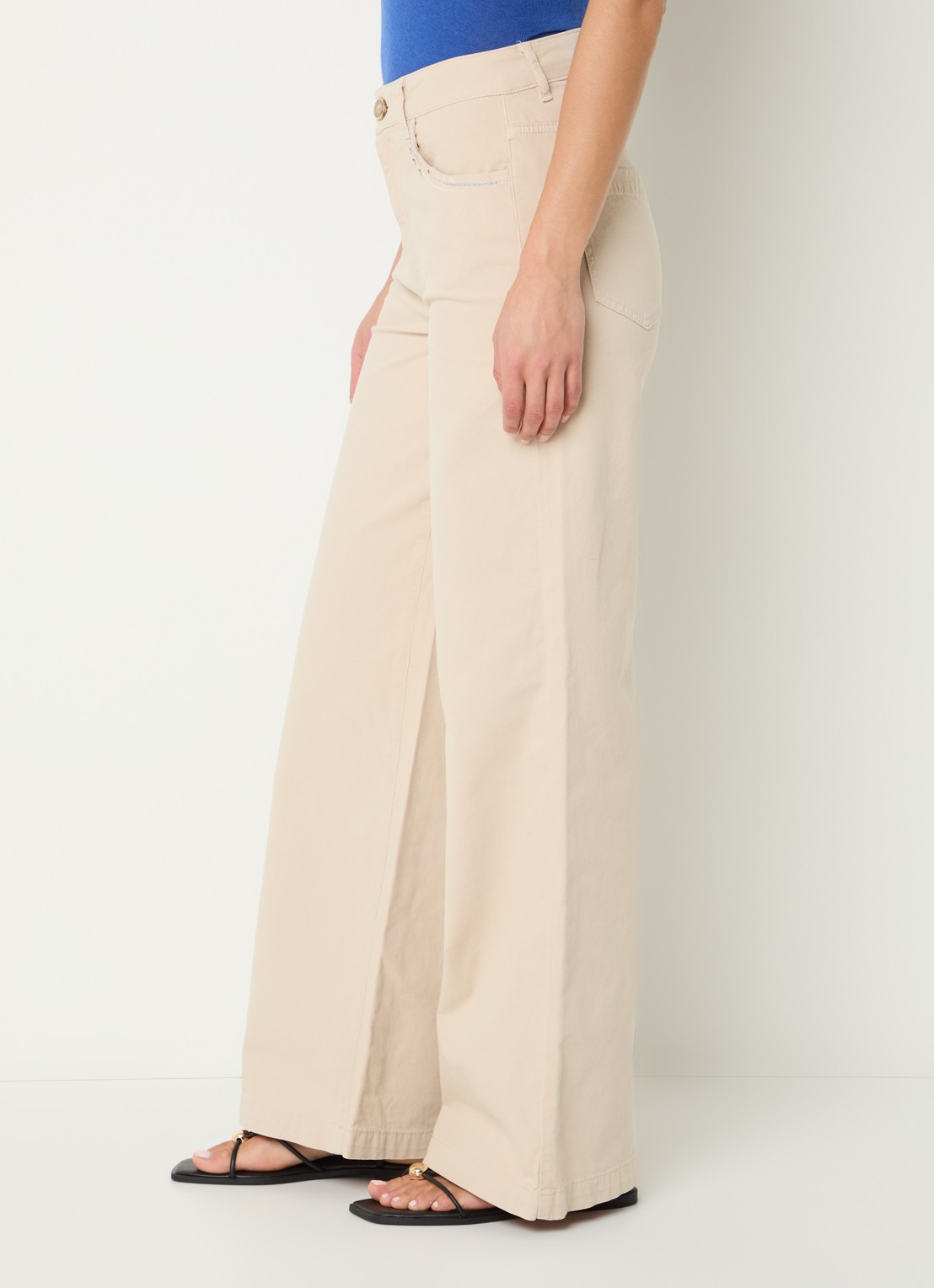 River Woods High waist wide fit pantalon met borduring - detail 3 beige