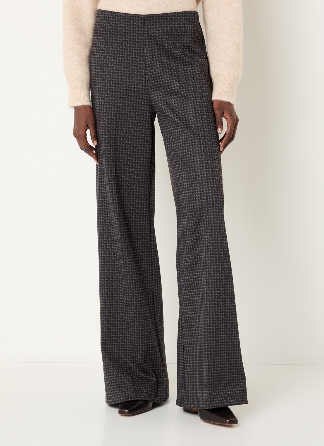 River Woods High waist wide fit pantalon met pied-de-poule dessin - detail 3 donkerblauw
