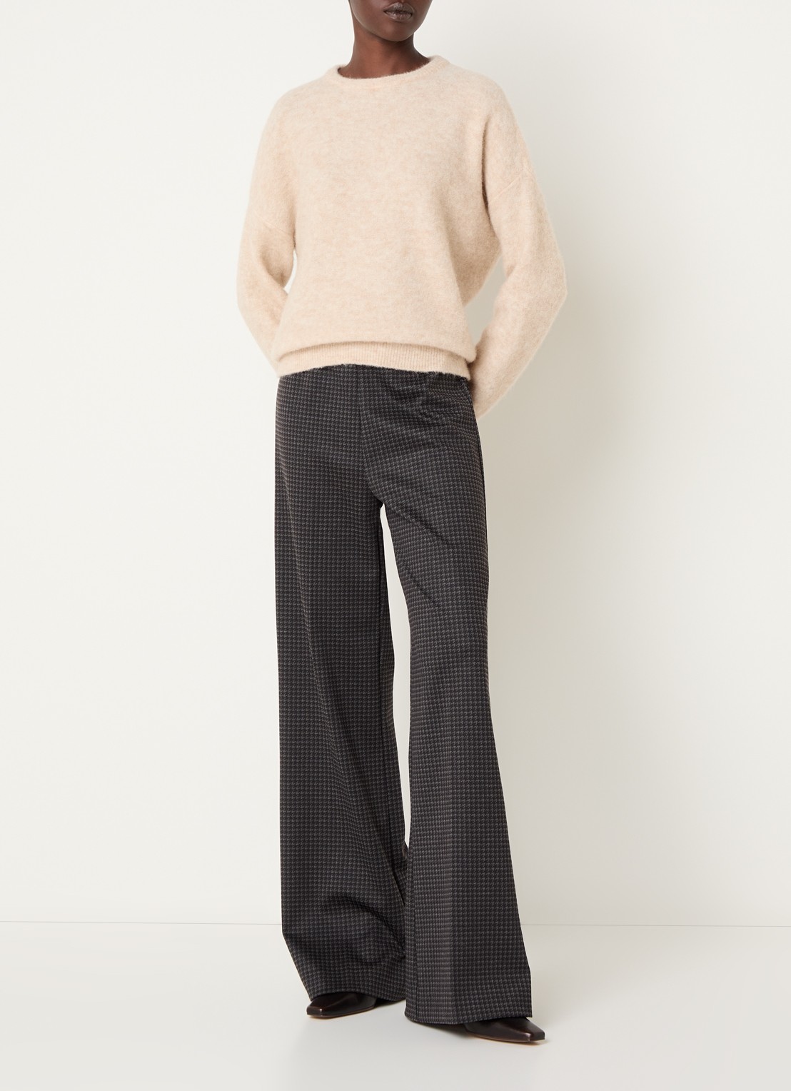 River Woods High waist wide fit pantalon met pied-de-poule dessin - voorkant 2 donkerblauw