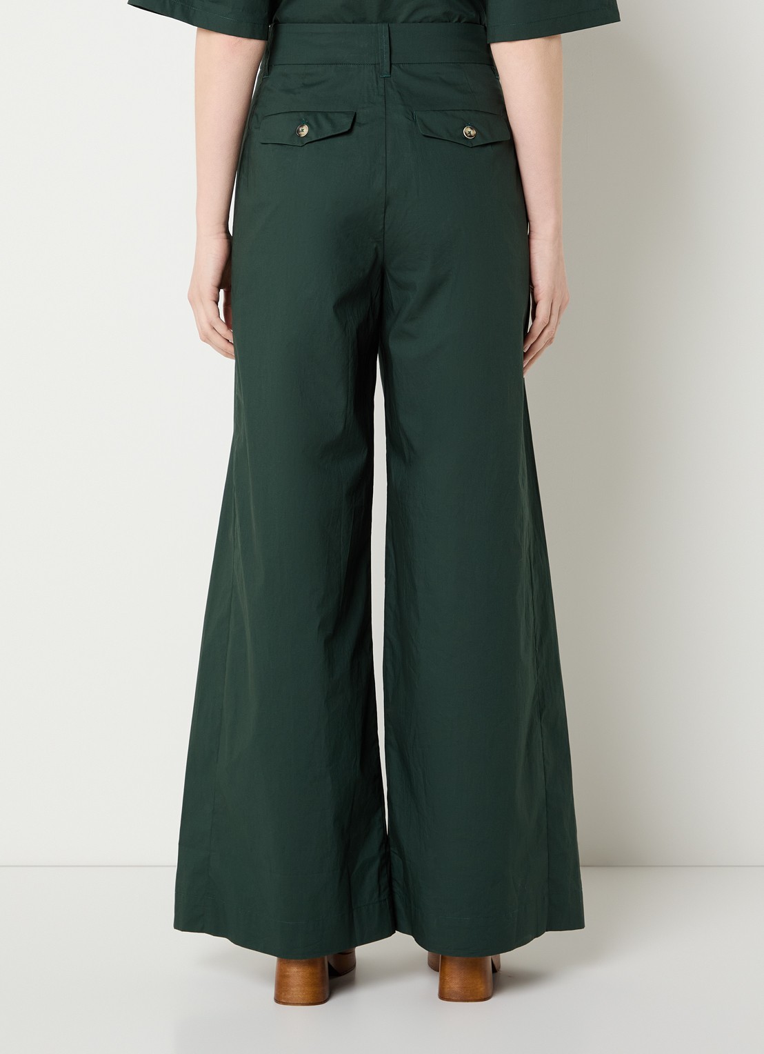 River Woods High waist wide fit pantalon met steekzakken - achterkant groen