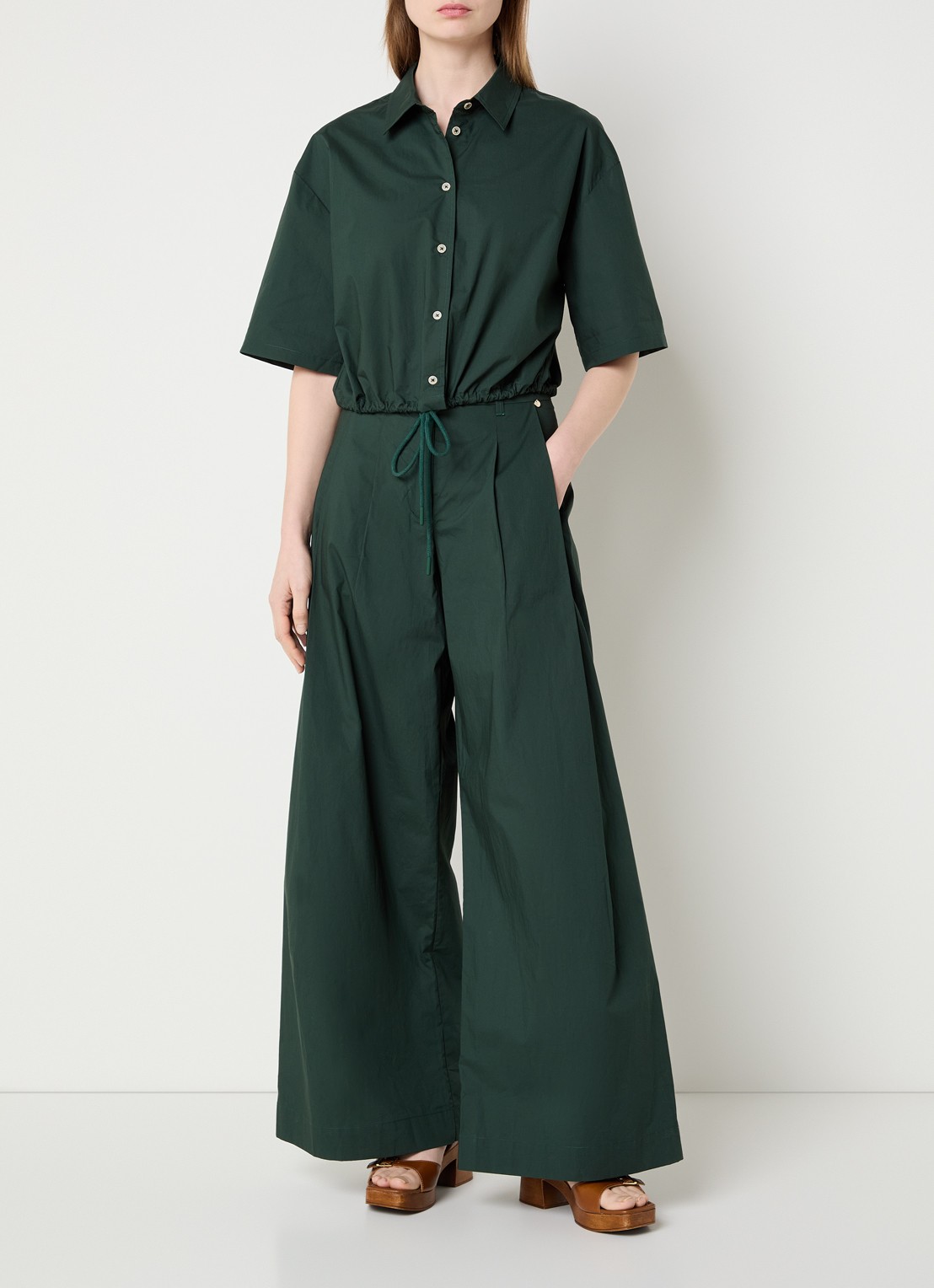 River Woods High waist wide fit pantalon met steekzakken - voorkant 4 groen