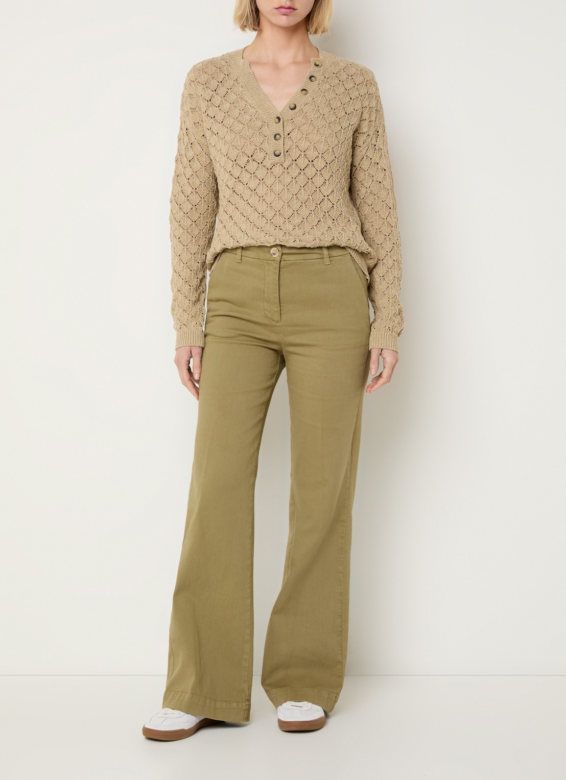 River Woods High waist wide leg broek met steekzakken - voorkant 3 olijfgroen